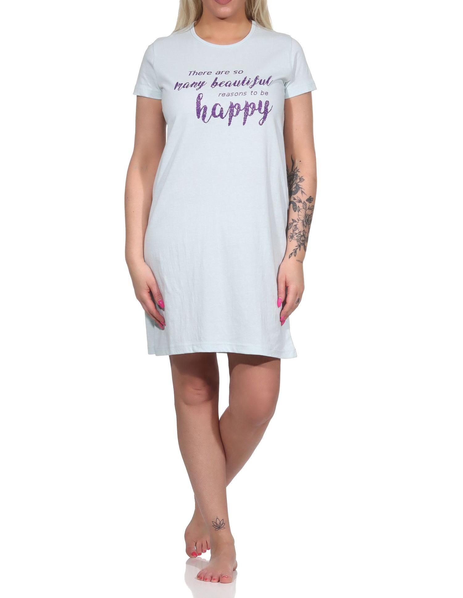 Schönes Damen Kurznachthemd halbarm, Bigshirt mit Zierspruch - 112 210 10 734