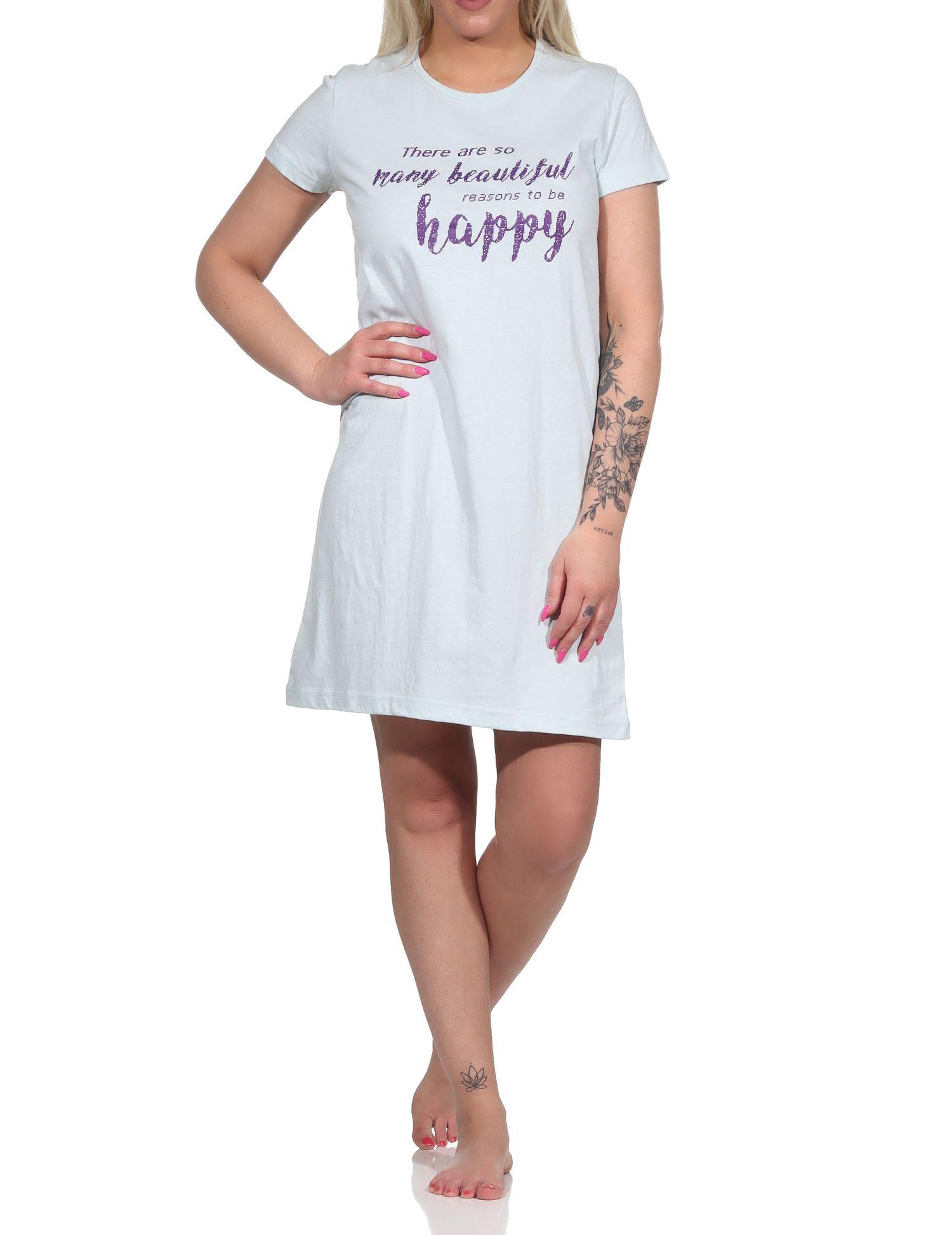 Schönes Damen Kurznachthemd halbarm, Bigshirt mit Zierspruch - 112 210 10 734