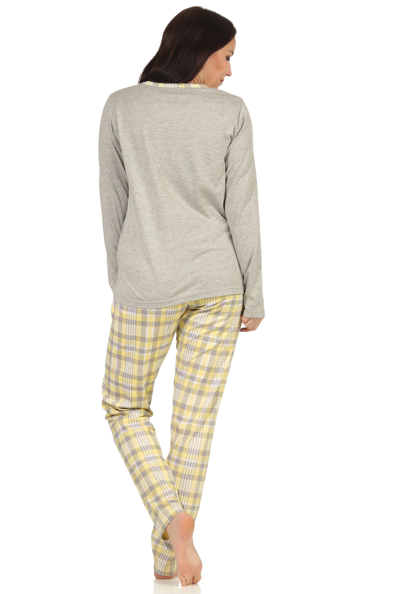 Damen Pyjama langarm, Schlafanzug mit Karo-Muster - 112 201 10 733