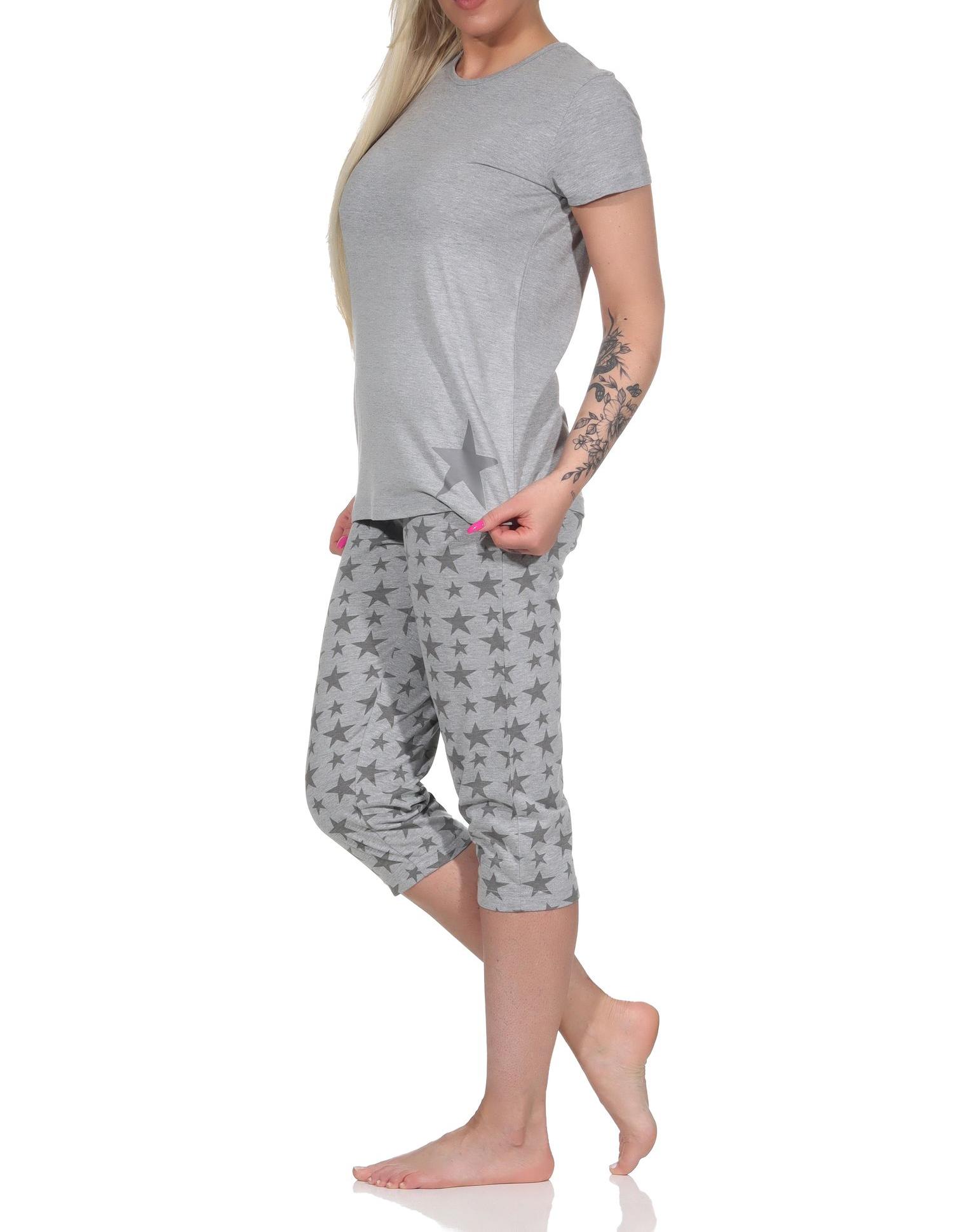 Damen Capri Pyjama, Schlafanzug mit Sternen - 112 204 10 735