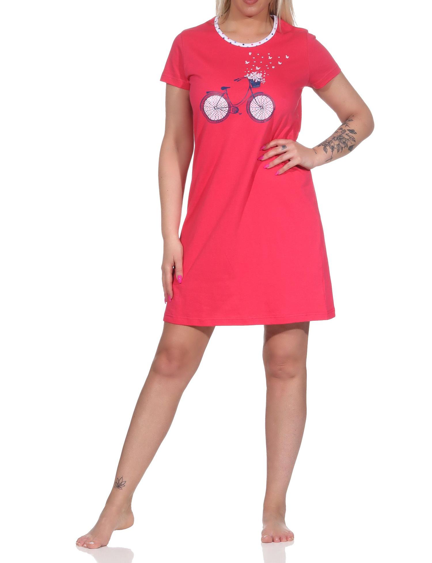 Kurzes Damen Nachthemd Bigshirt mit Fahrrad-Motiv - 112 214 10 736