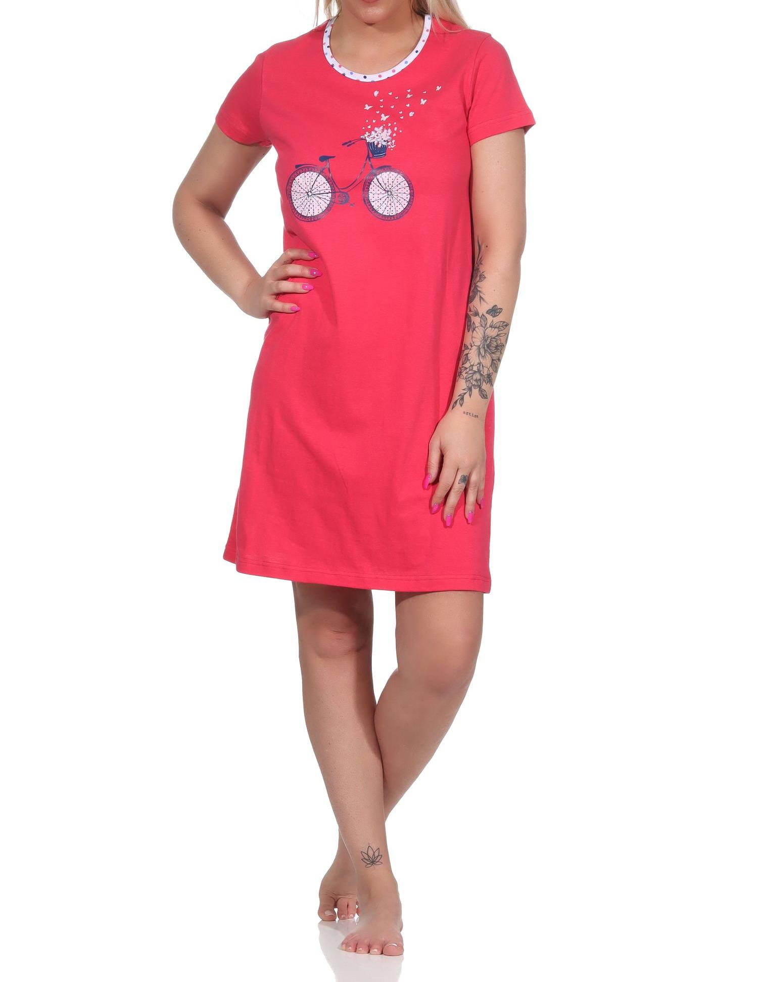 Kurzes Damen Nachthemd Bigshirt mit Fahrrad-Motiv - 112 214 10 736
