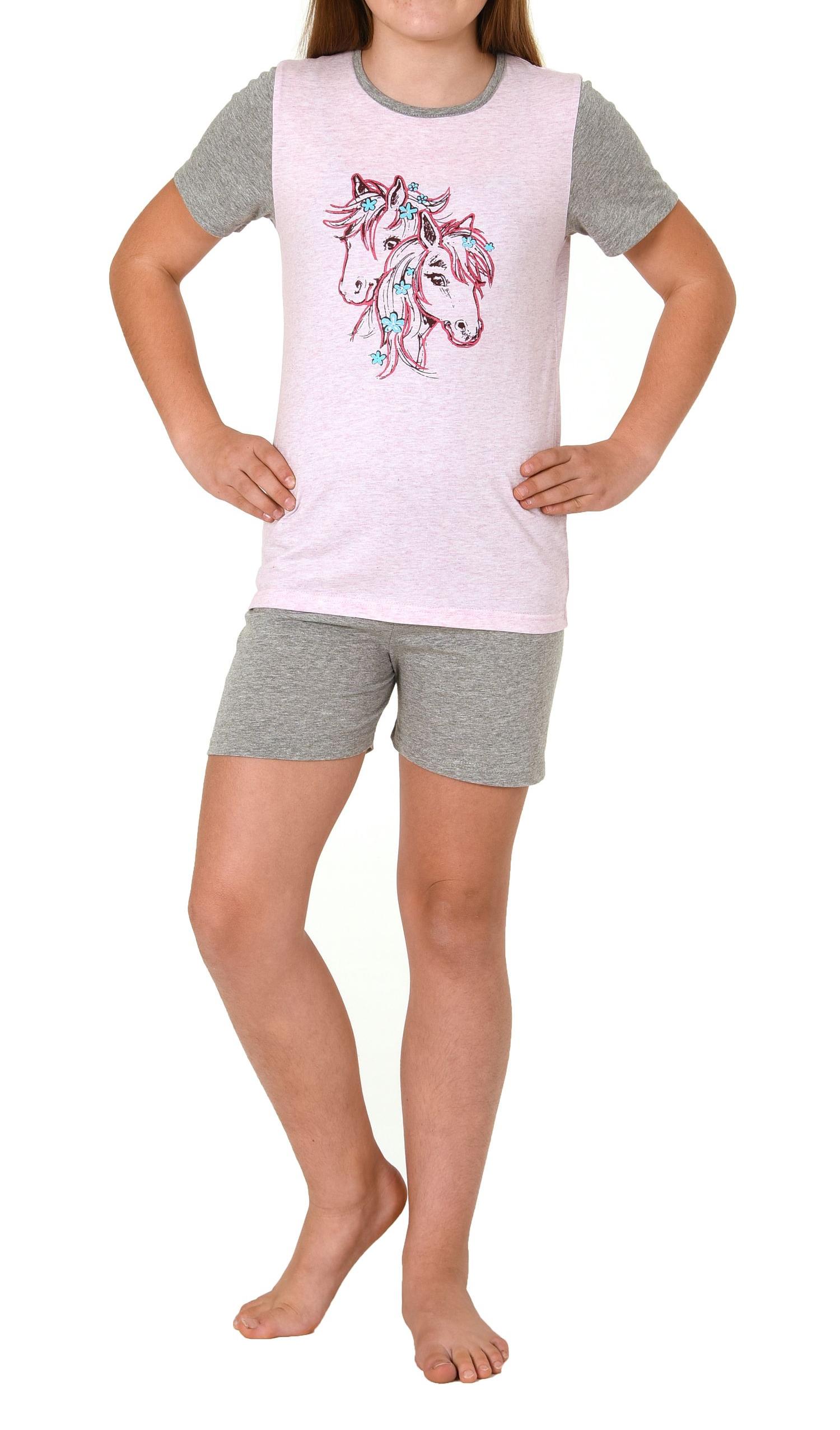 Mädchen Shorty Pyjama, kurzarm mit Pferde-Motiv - 122 405 10 701