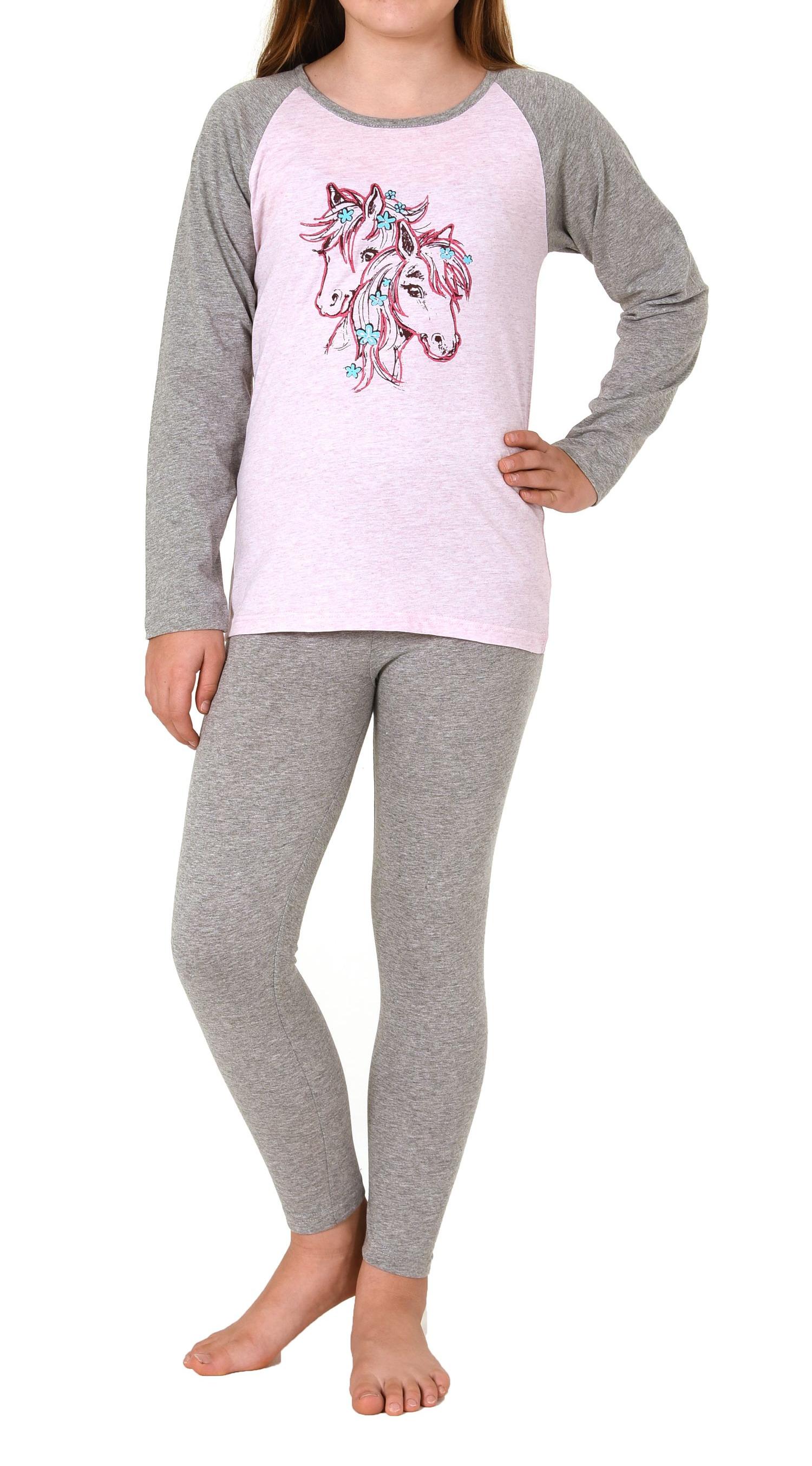 Mädchen Schlafanzug langarm, Pyjama mit süßem Pferde-Motiv - 112 401 10 701