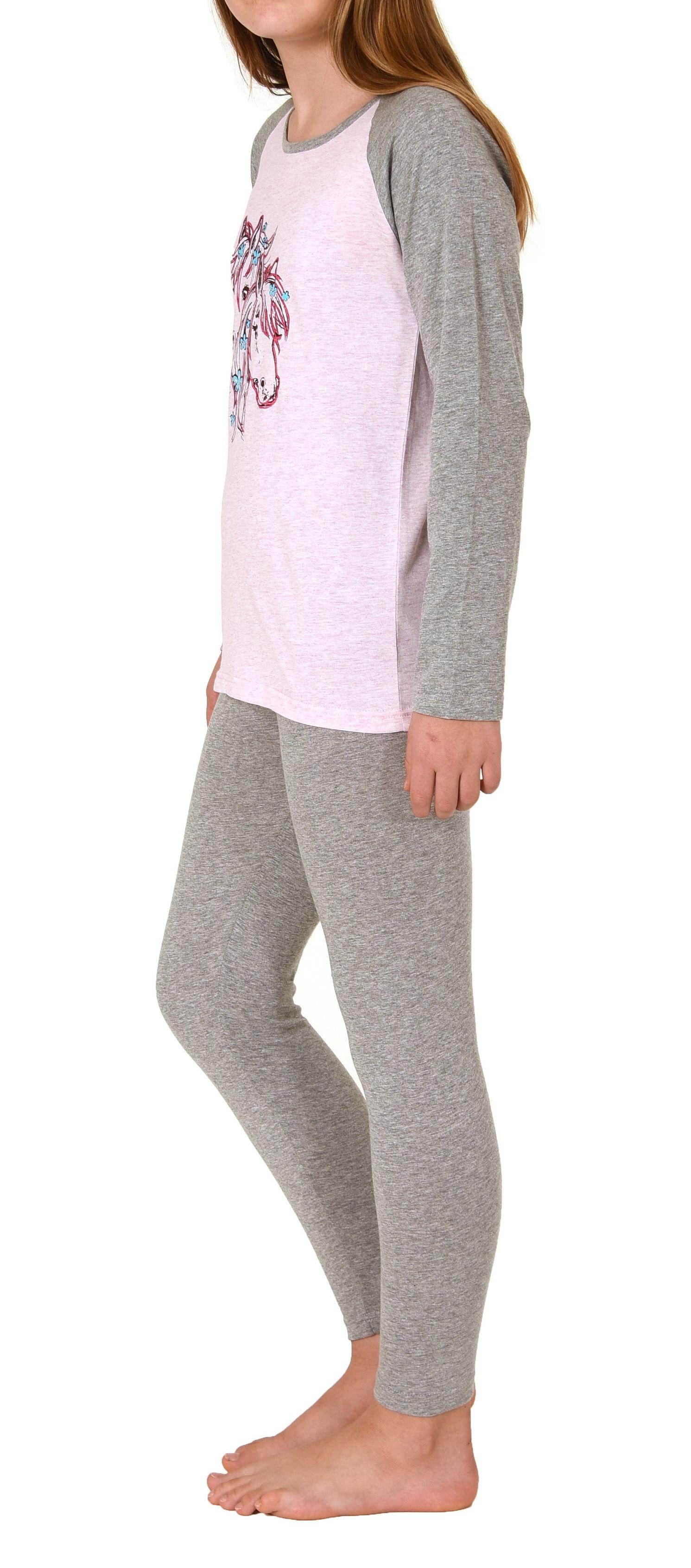 Mädchen Schlafanzug langarm, Pyjama mit süßem Pferde-Motiv - 112 401 10 701