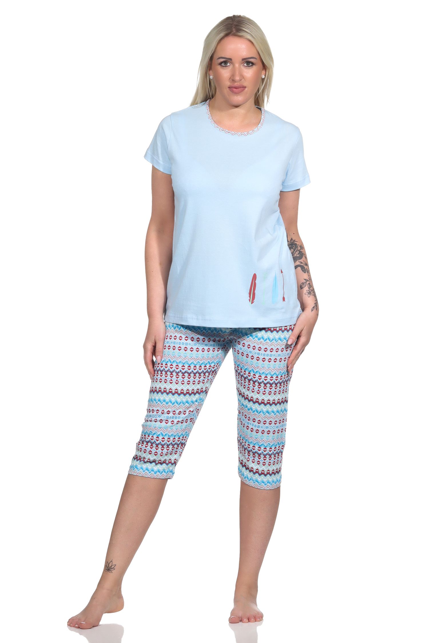 Damen Capri Pyjama, Schlafanzug mit verspieltem Muster - 112 204 10 754