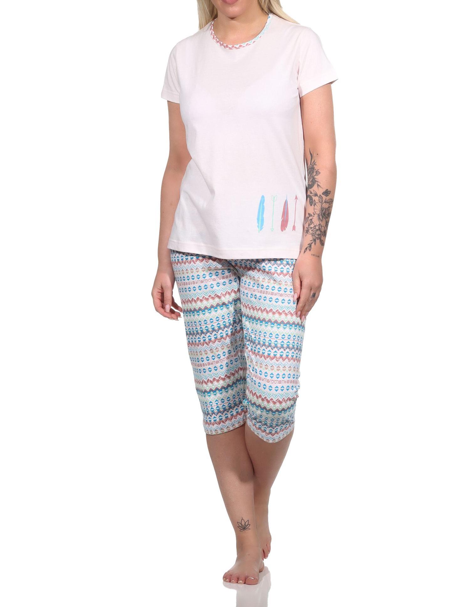 Damen Capri Pyjama, Schlafanzug mit verspieltem Muster - 112 204 10 754