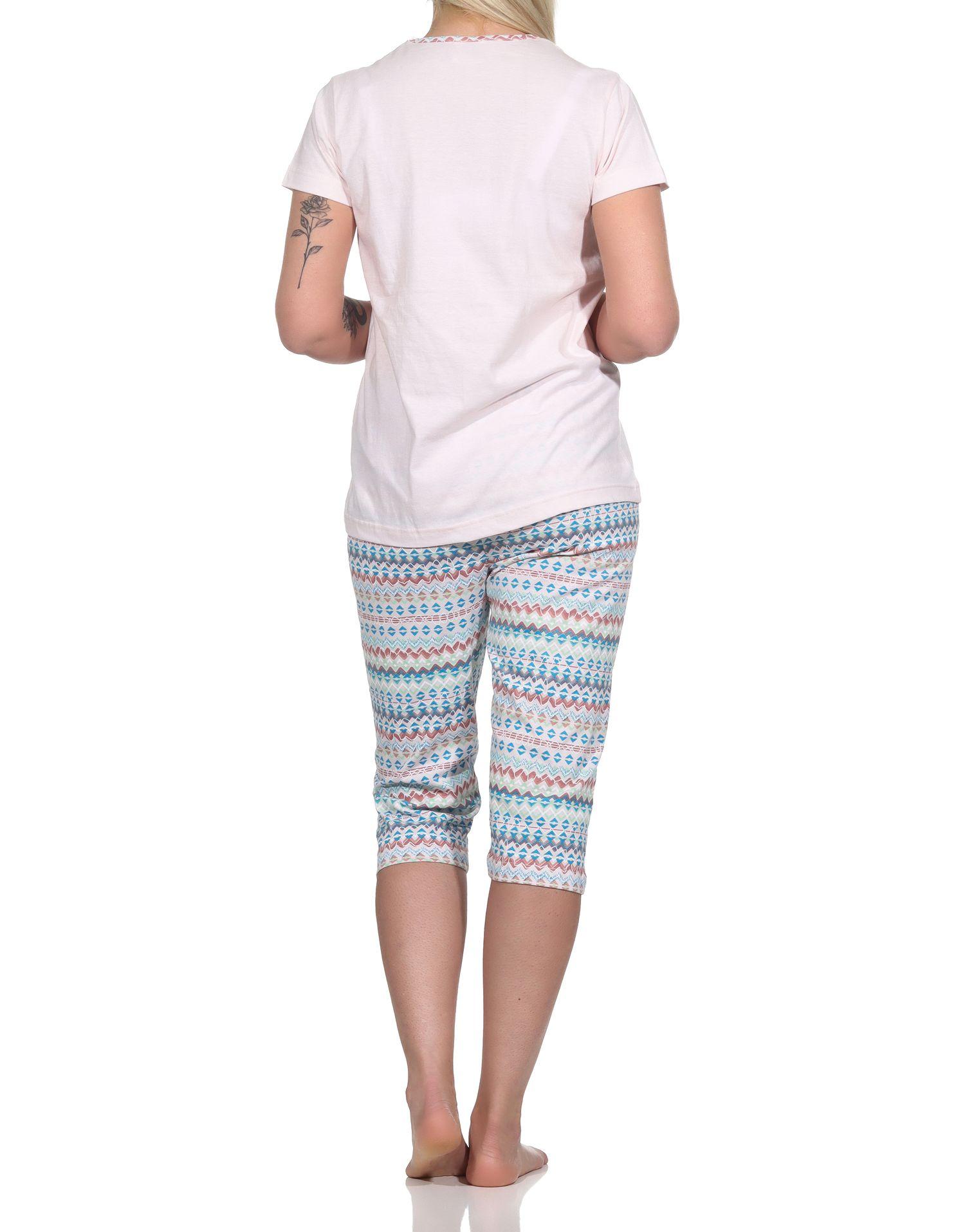 Damen Capri Pyjama, Schlafanzug mit verspieltem Muster - 112 204 10 754