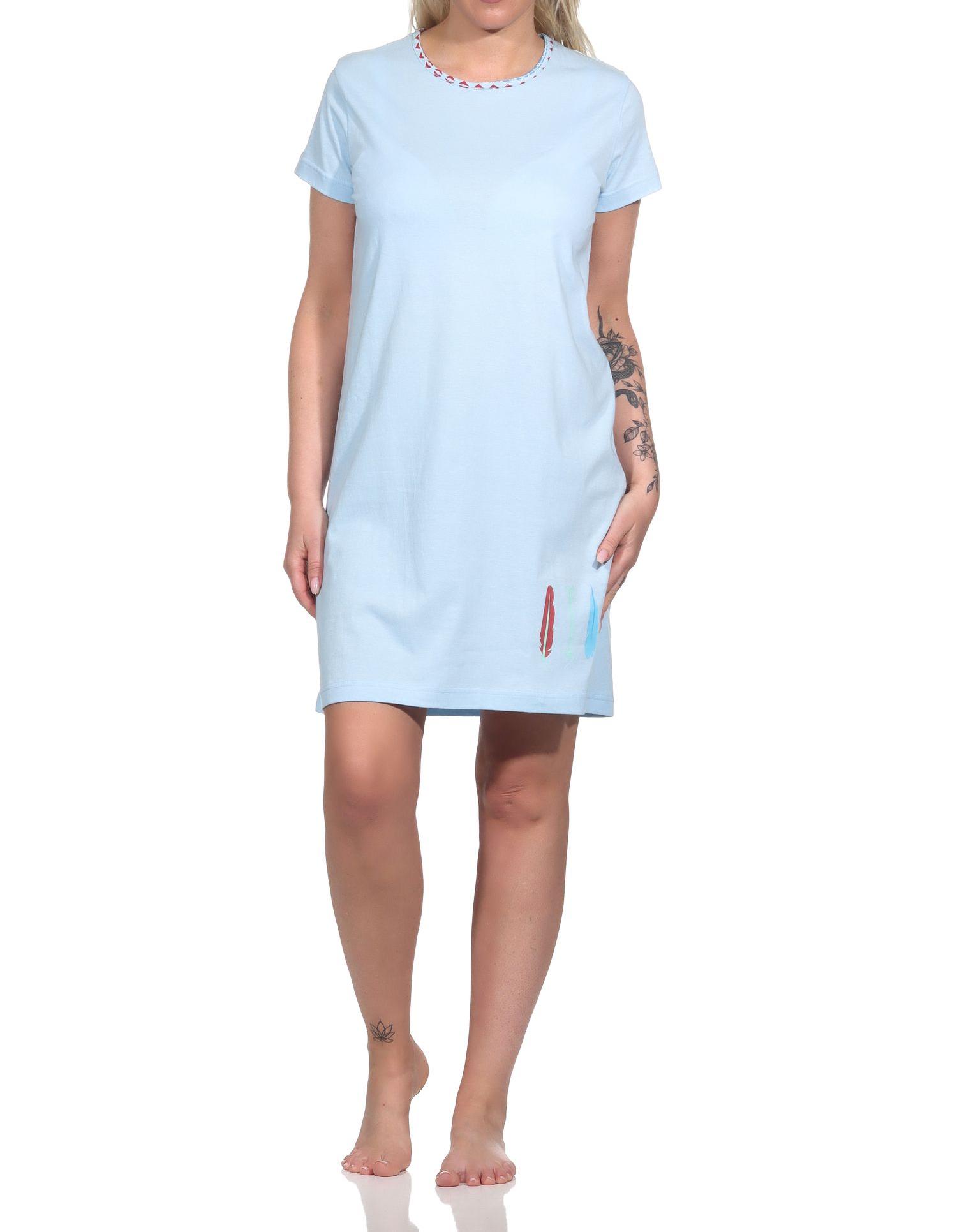 Damen Nachthemd halbarm, Bigshirt mit Feder- und Pfeil-Motiv - 122 214 10 754