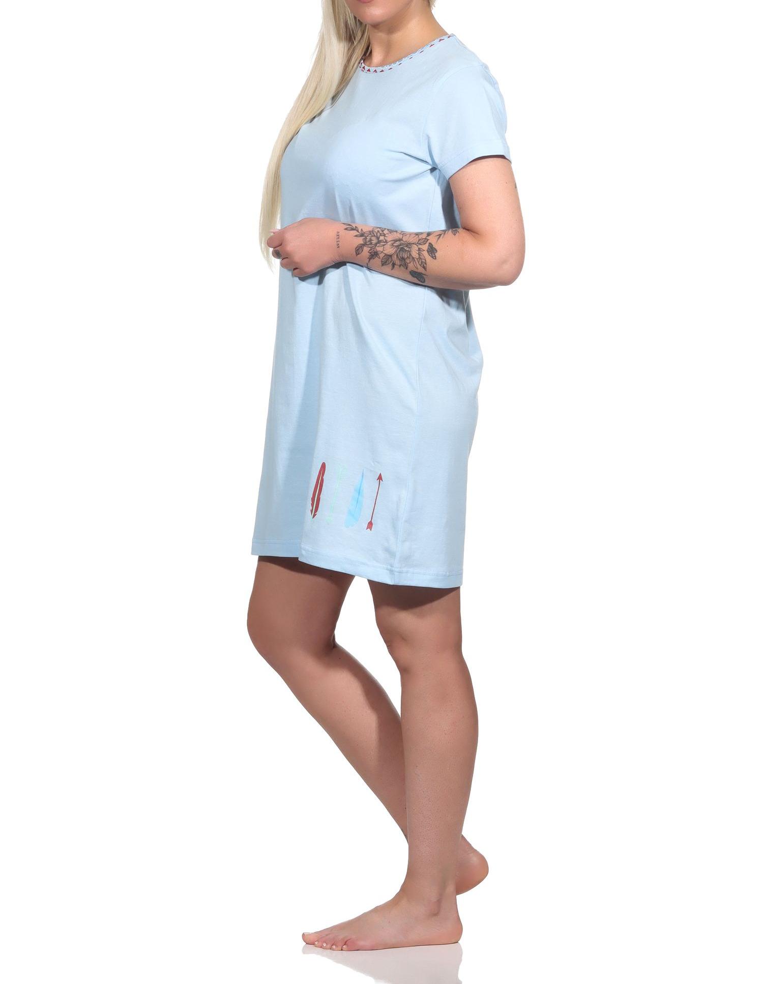 Damen Nachthemd halbarm, Bigshirt mit Feder- und Pfeil-Motiv - 122 214 10 754