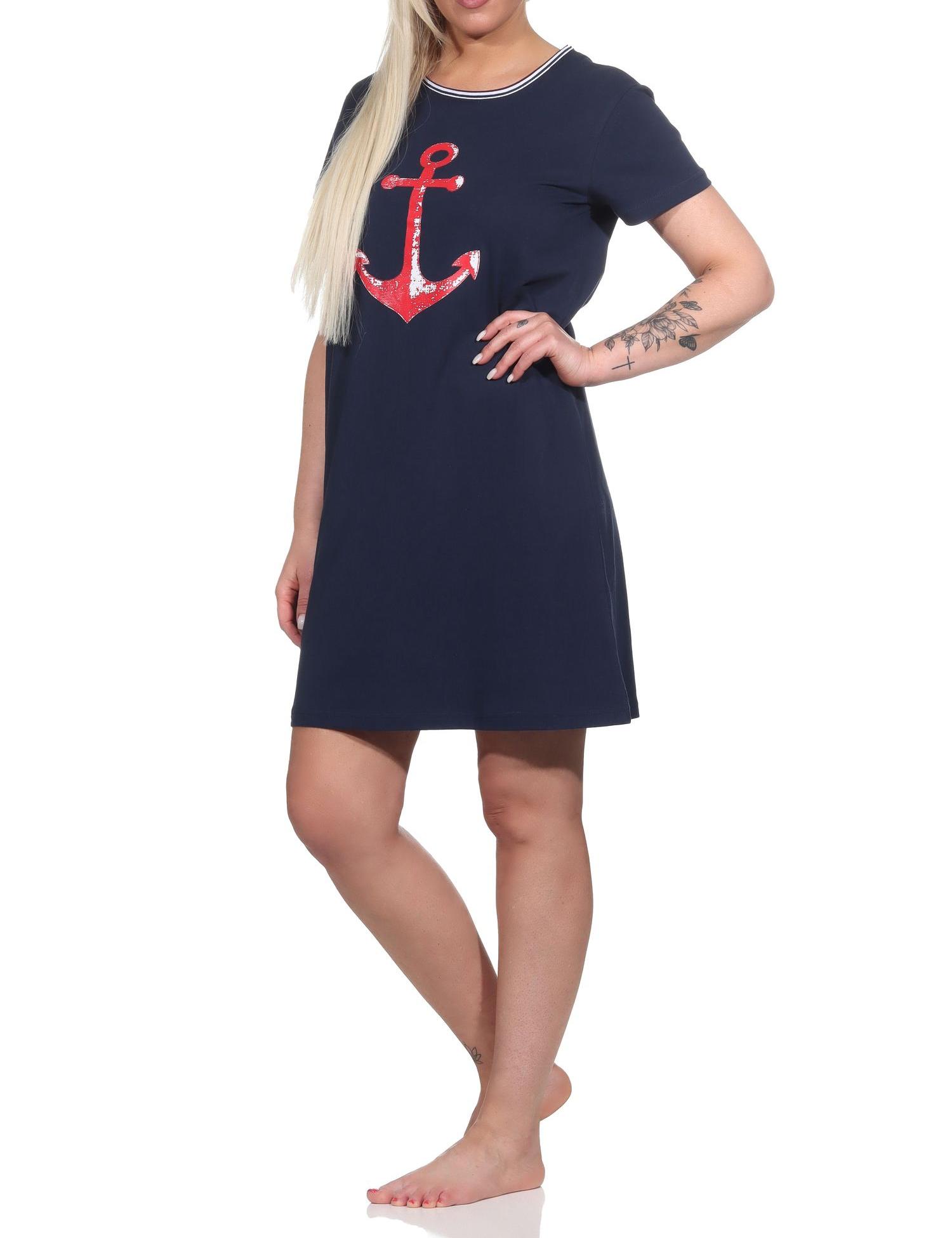 Maritimes Damen kurzarm Nachthemd mit Anker-Motiv - 122 214 10 755 Maritimes Damen kurzarm Nachthemd mit Anker-Motiv - 122 214 10 755