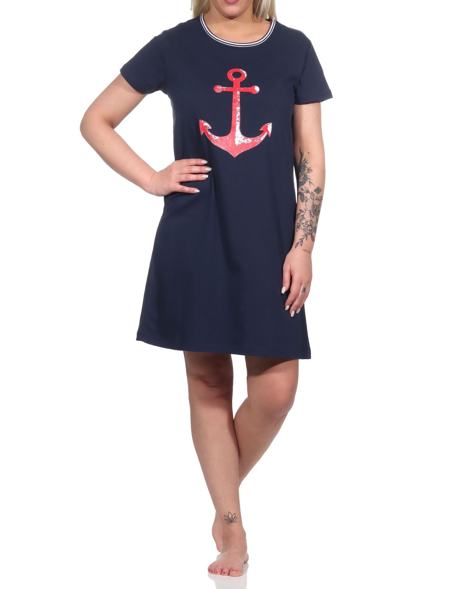 Maritimes Damen kurzarm Nachthemd mit Anker-Motiv - 122 214 10 755