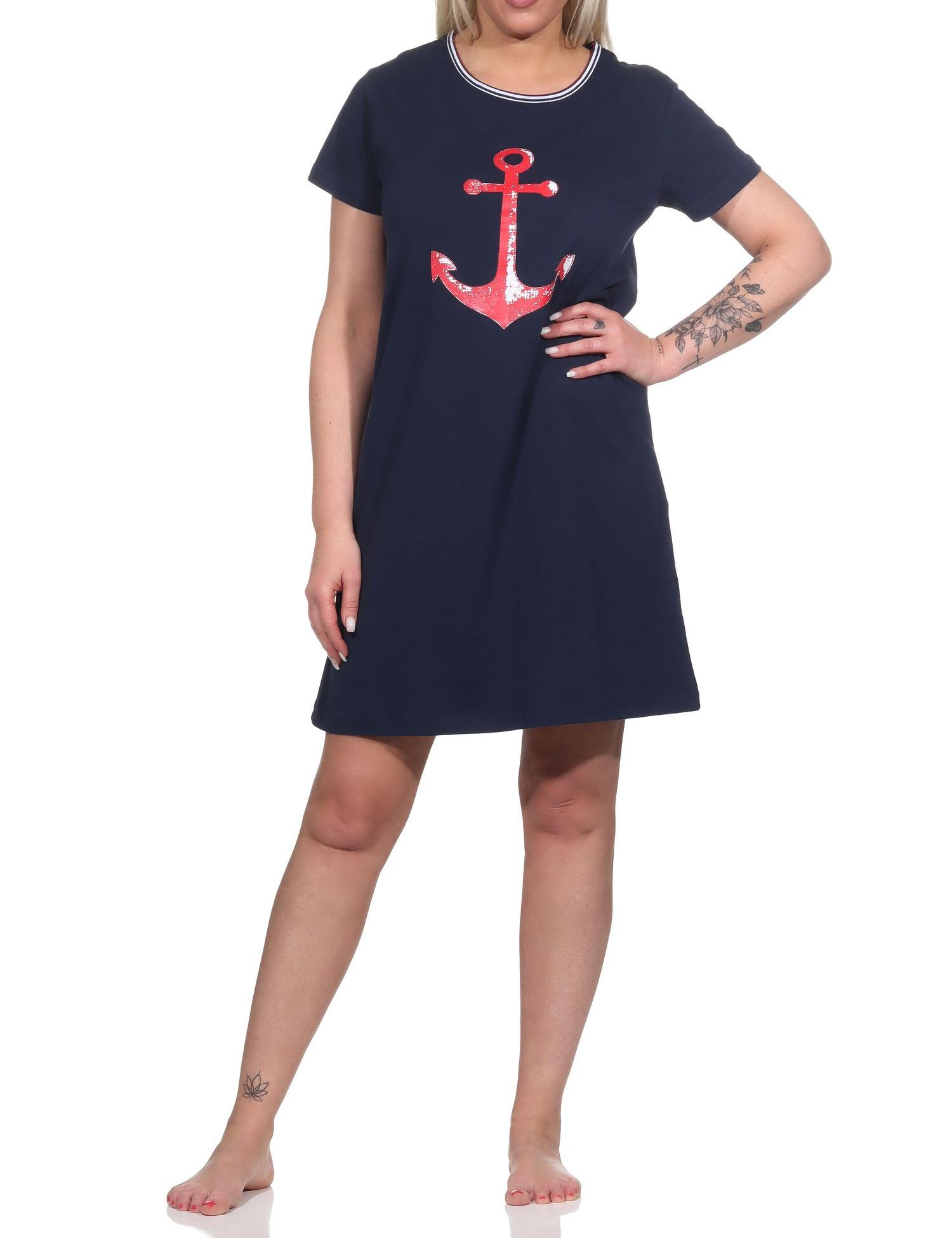 Maritimes Damen kurzarm Nachthemd mit Anker-Motiv - 122 214 10 755