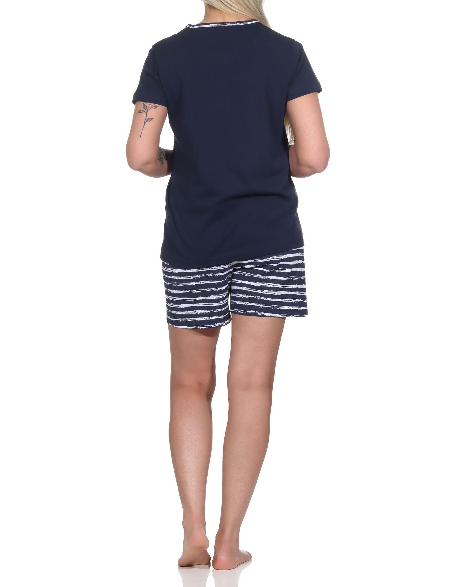 Damen kurzarm Shorty Pyjama mit Leuchtturm-Motiv - maritim - 122 205 10 756