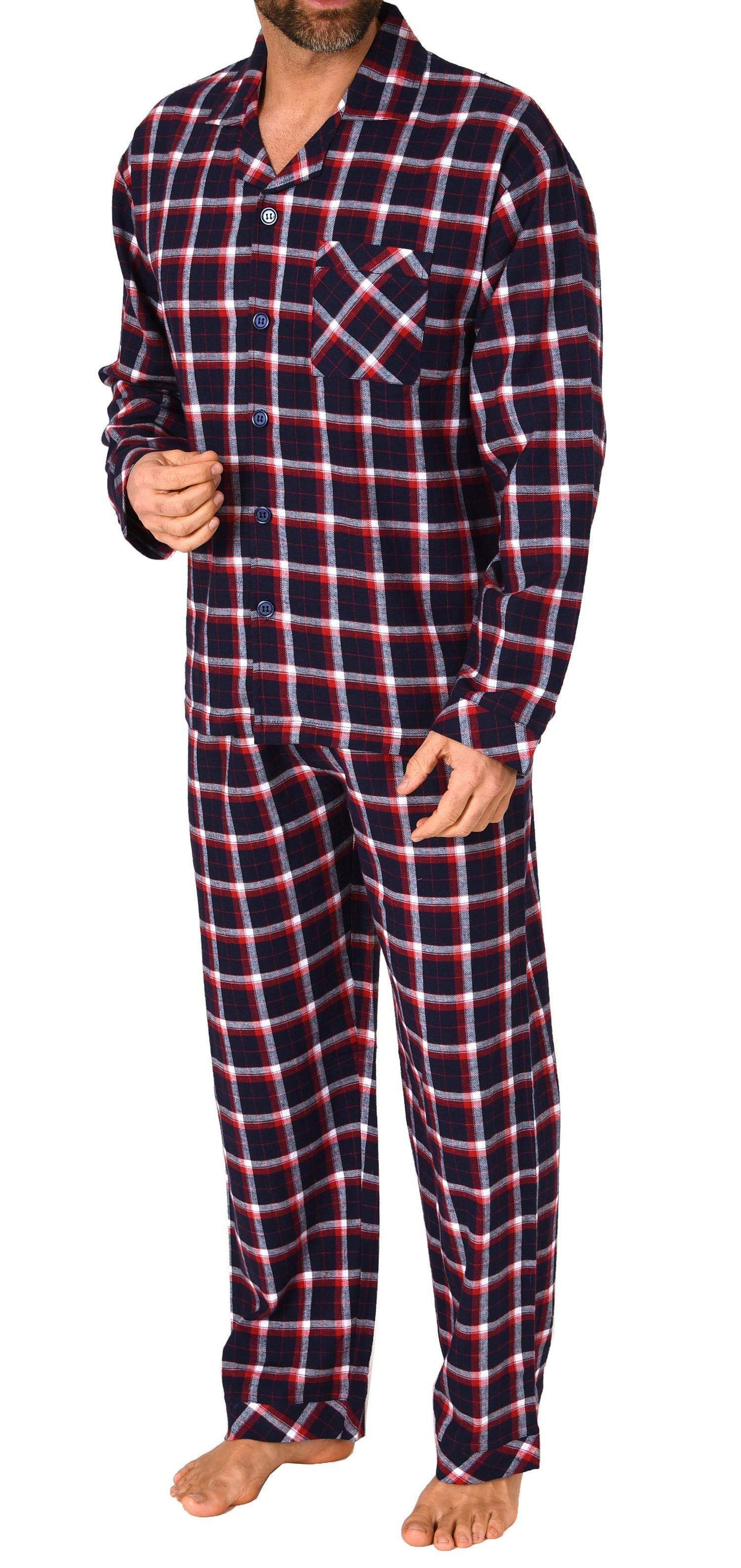 Durchknöpfbarer Herren Flanell-Pyjama mit Karo-Muster