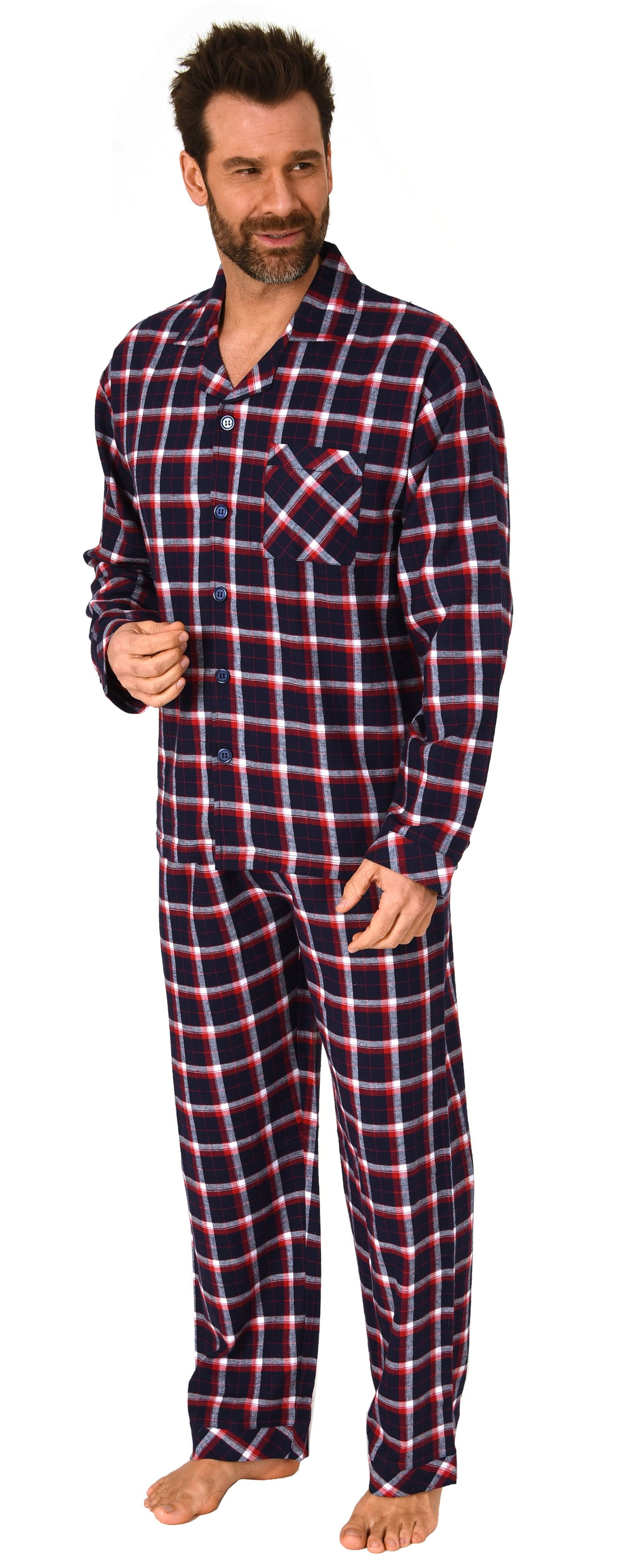 Durchknöpfbarer Herren Flanell-Pyjama mit Karo-Muster