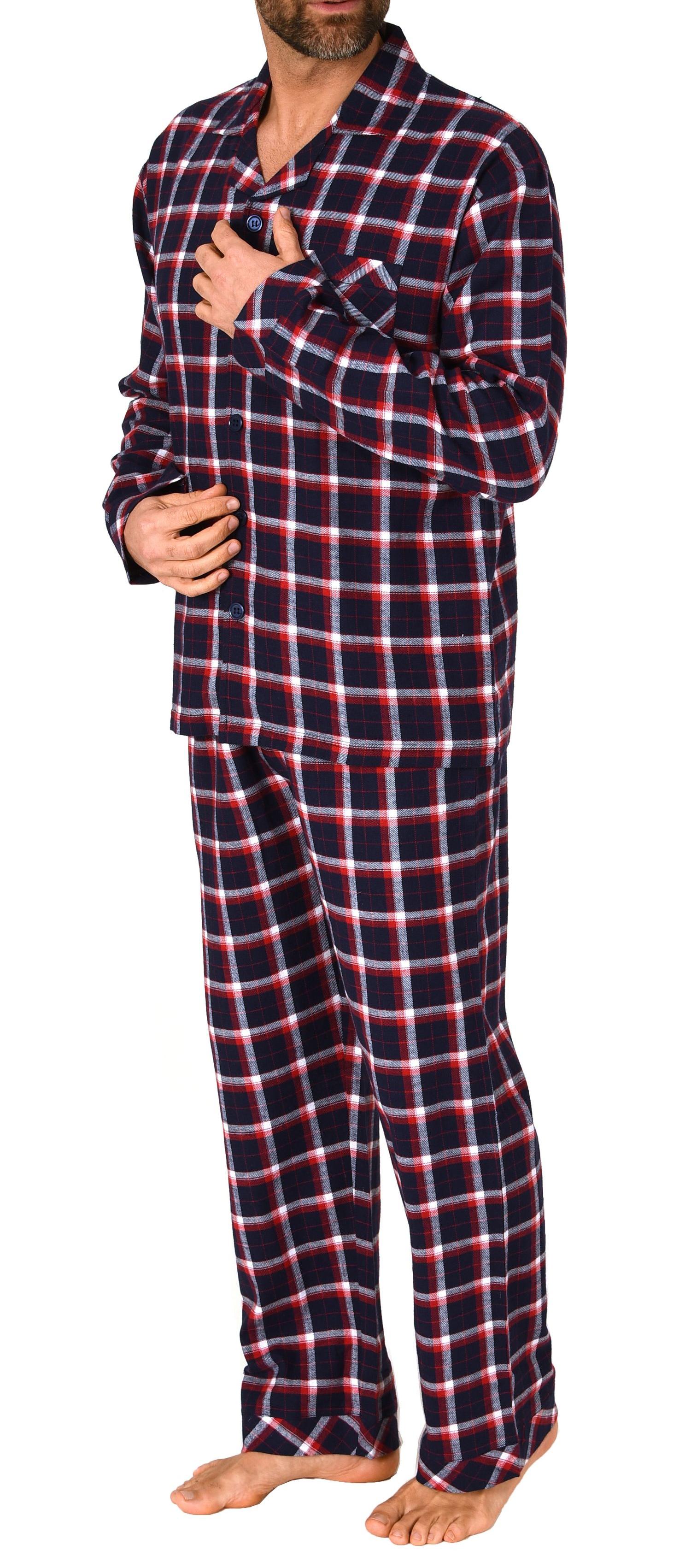 Durchknöpfbarer Herren Flanell-Pyjama mit Karo-Muster