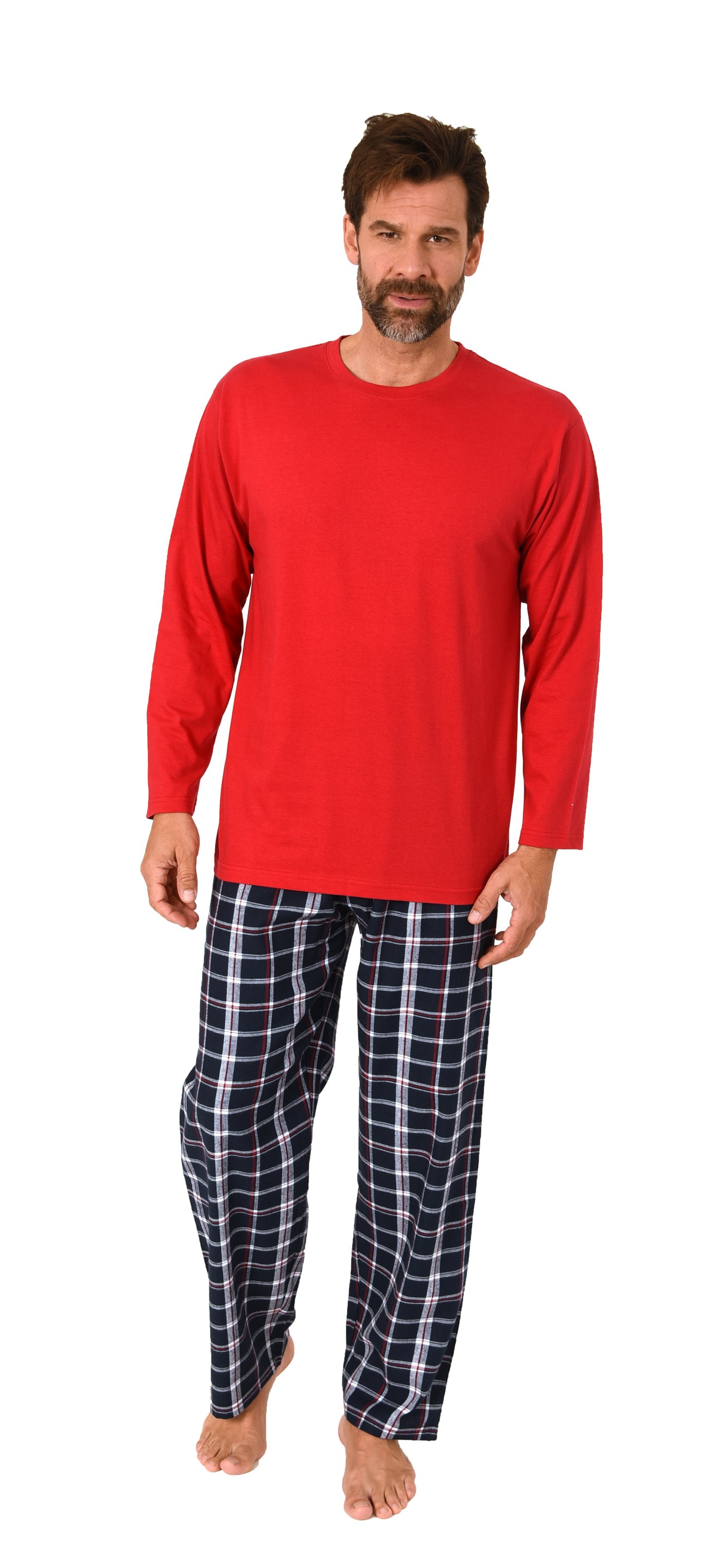 Herren Schlafanzug lang, Pyjama mit Flanell-Hose in Karo-Optik Herren Schlafanzug lang, Pyjama mit Flanell-Hose in Karo-Optik