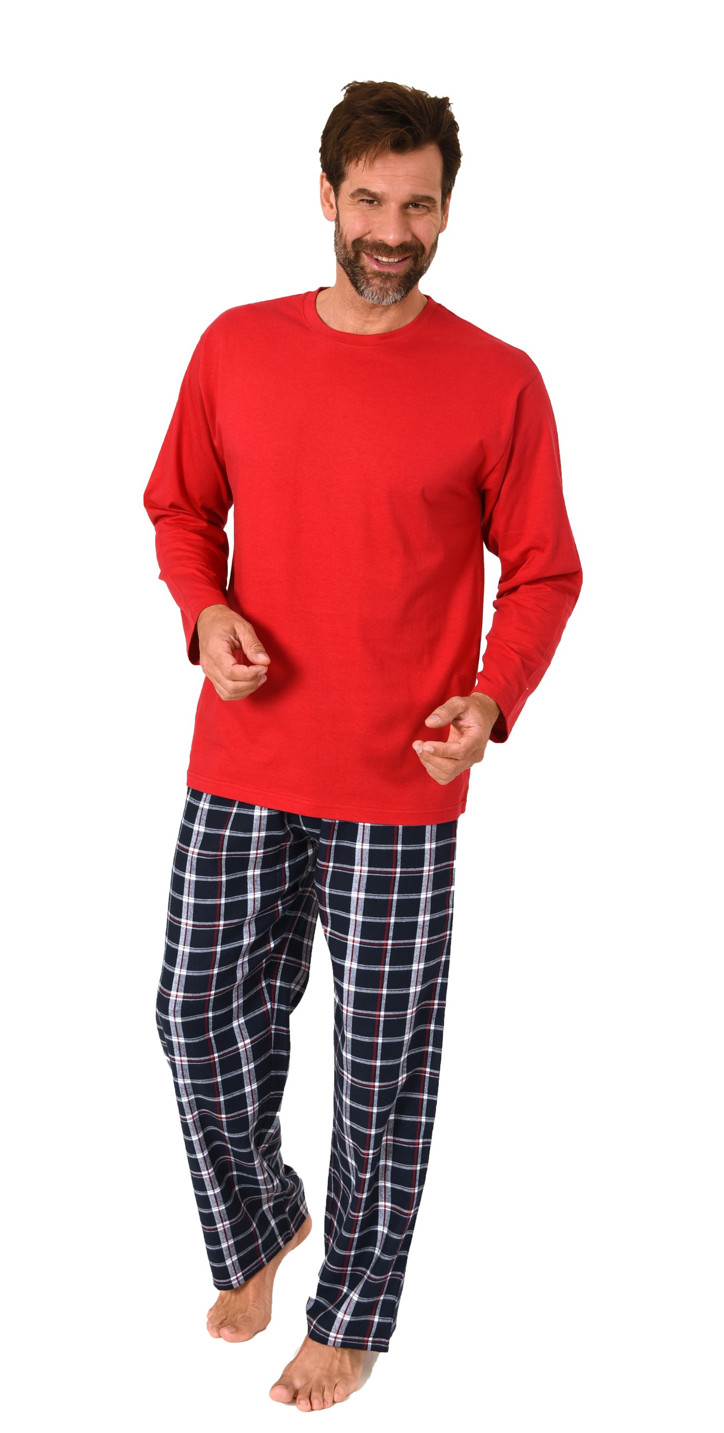 Herren Schlafanzug lang, Pyjama mit Flanell-Hose in Karo-Optik Herren Schlafanzug lang, Pyjama mit Flanell-Hose in Karo-Optik