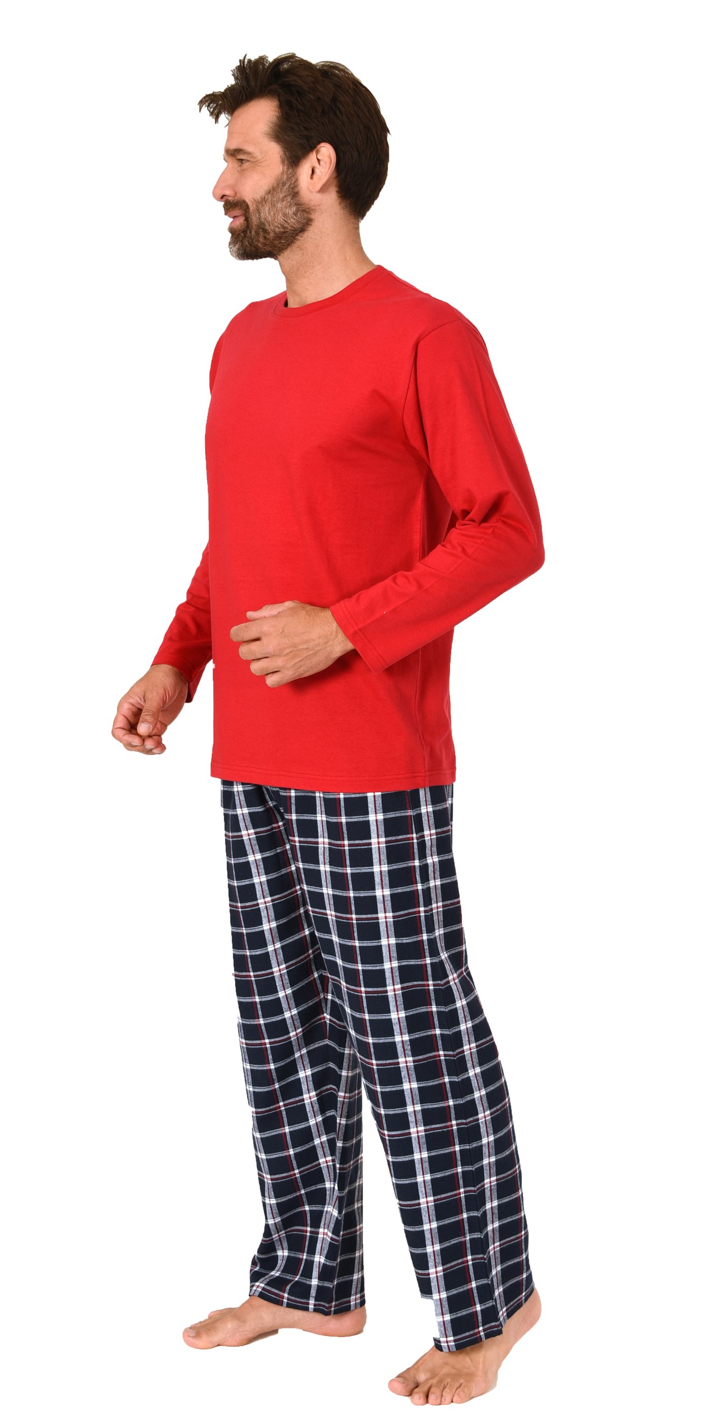 Herren Schlafanzug lang, Pyjama mit Flanell-Hose in Karo-Optik Herren Schlafanzug lang, Pyjama mit Flanell-Hose in Karo-Optik