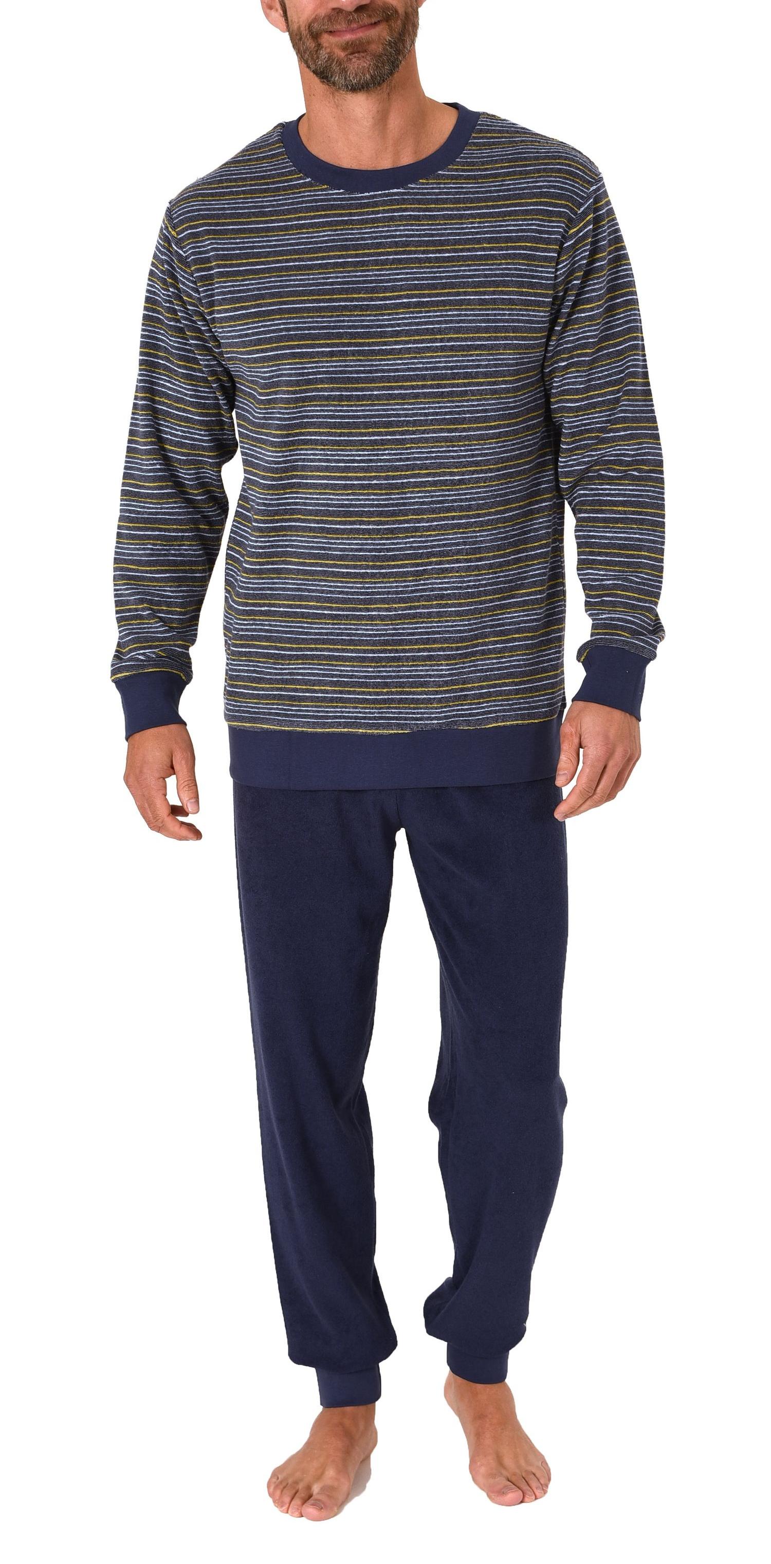Herren Frottee Schlafanzug lang, Pyjama mit feinem Ringel-Muster - auch in Übergröße