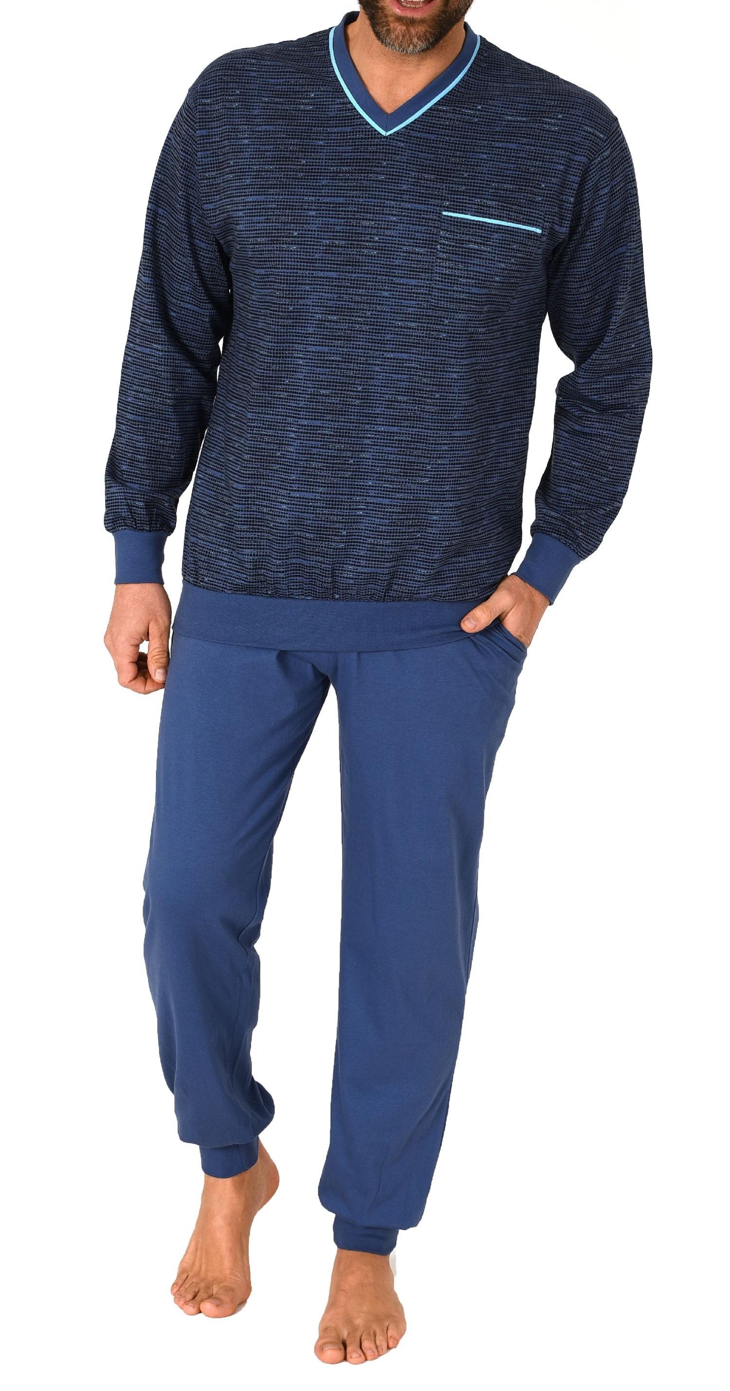 Herren Pyjama langarm mit Bündchen in eleganten Minimalprint - auch in Übergrössen