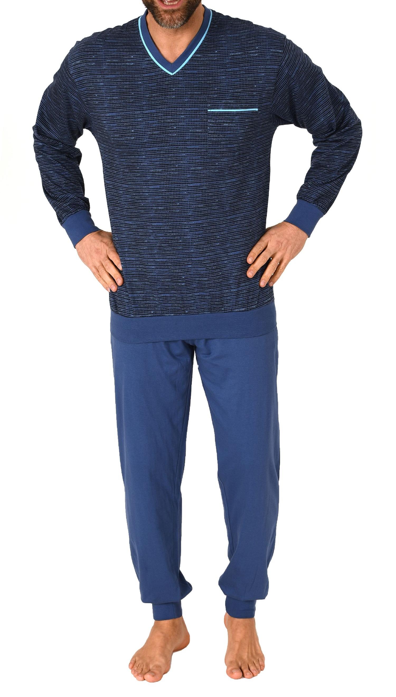 Herren Pyjama langarm mit Bündchen in eleganten Minimalprint - auch in Übergrössen