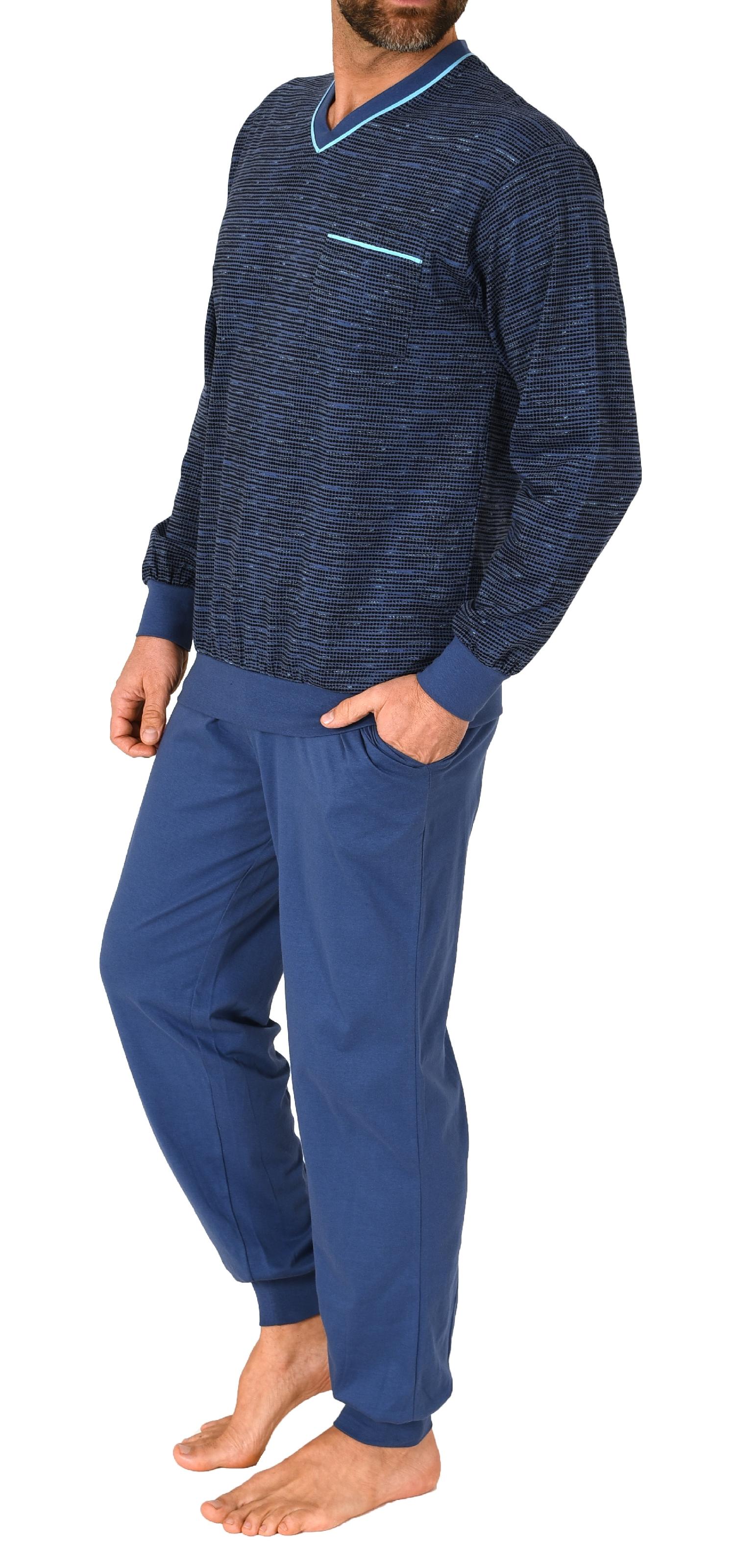 Herren Pyjama langarm mit Bündchen in eleganten Minimalprint - auch in Übergrössen