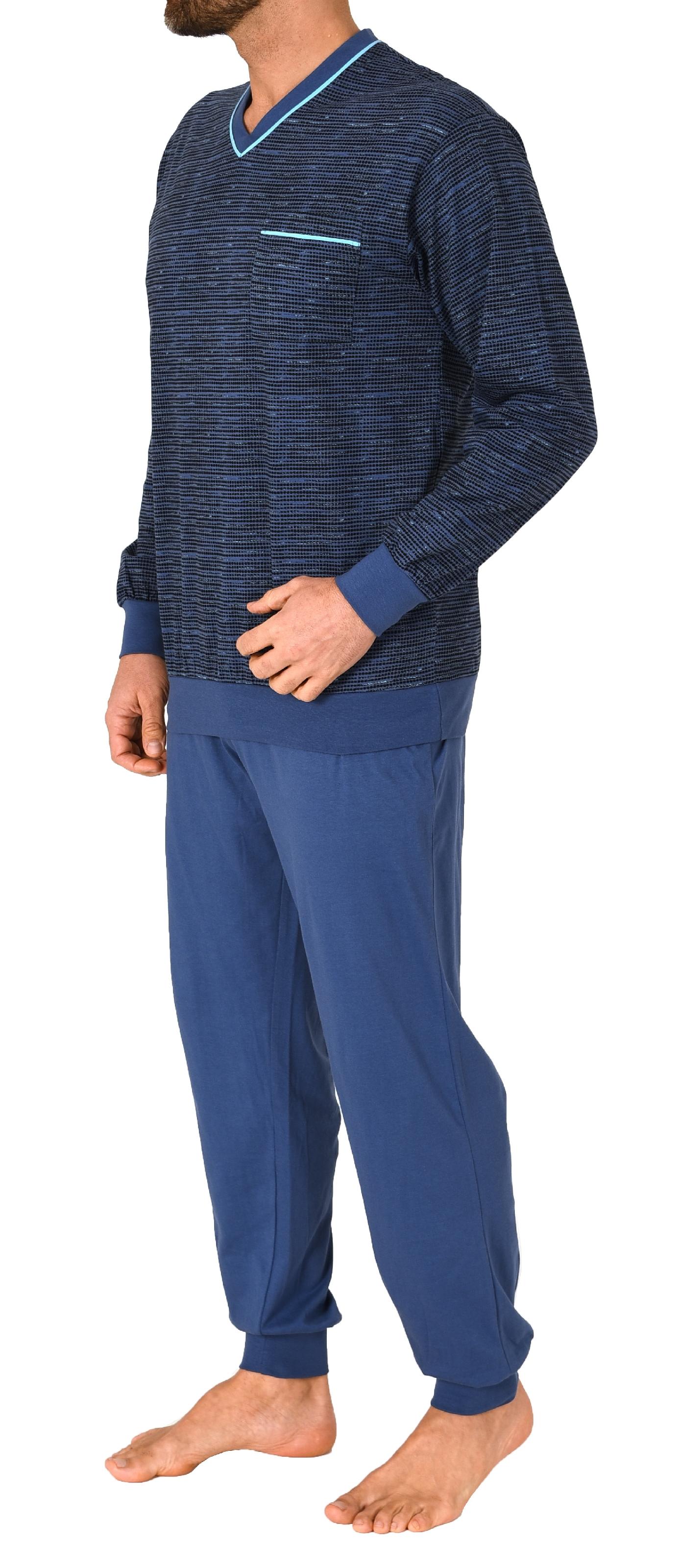 Herren Pyjama langarm mit Bündchen in eleganten Minimalprint - auch in Übergrössen