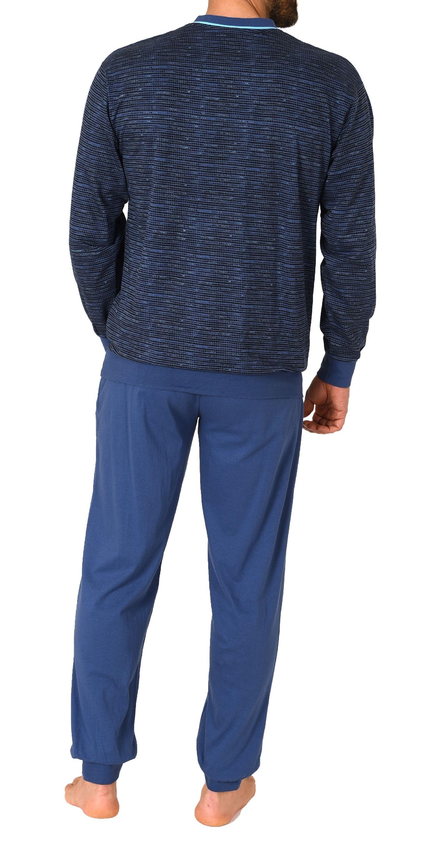 Herren Pyjama langarm mit Bündchen in eleganten Minimalprint - auch in Übergrössen