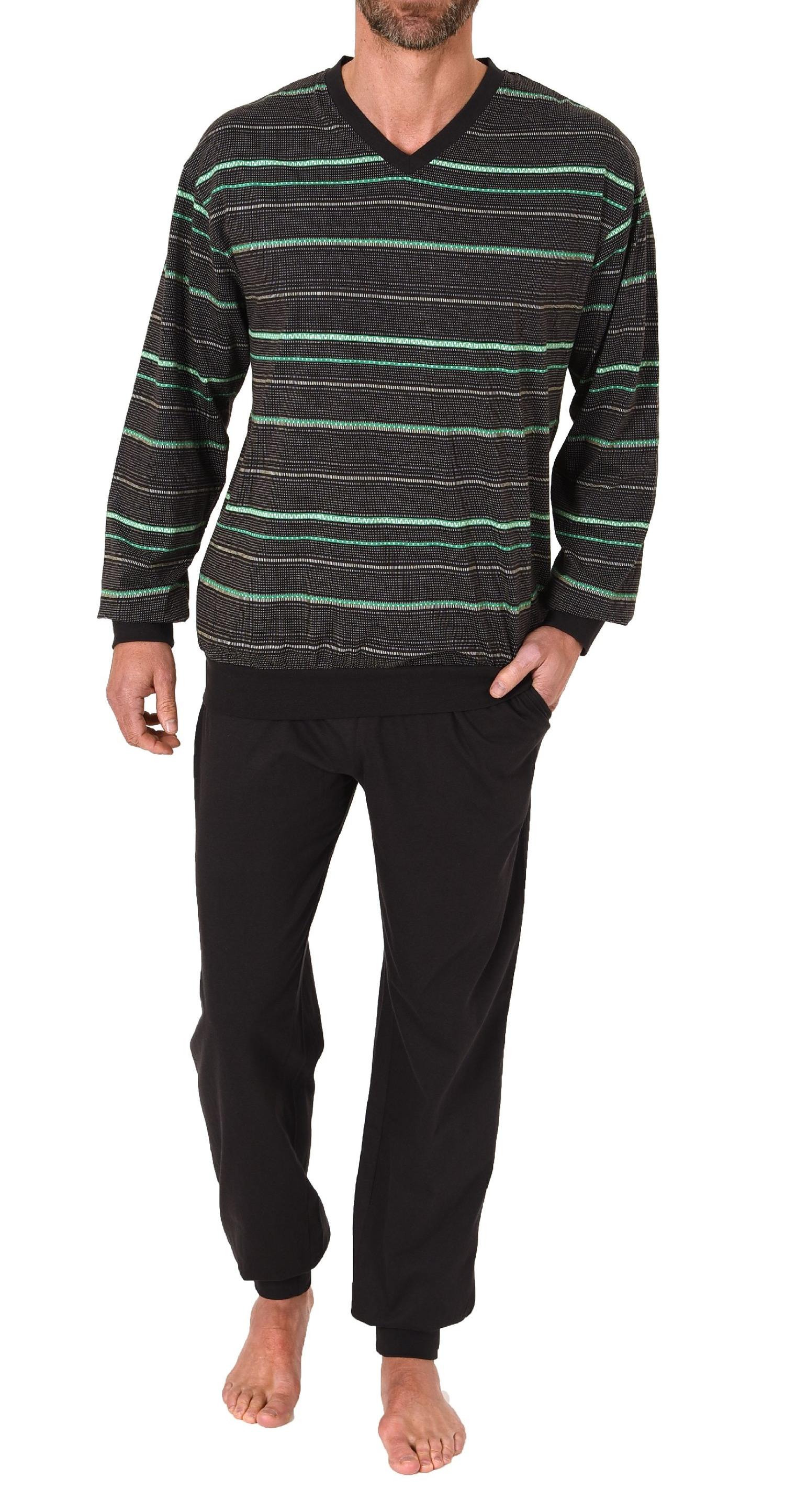 Herren Pyjama langarm mit Bündchen in edler Streifenoptik - auch in Übergrössen