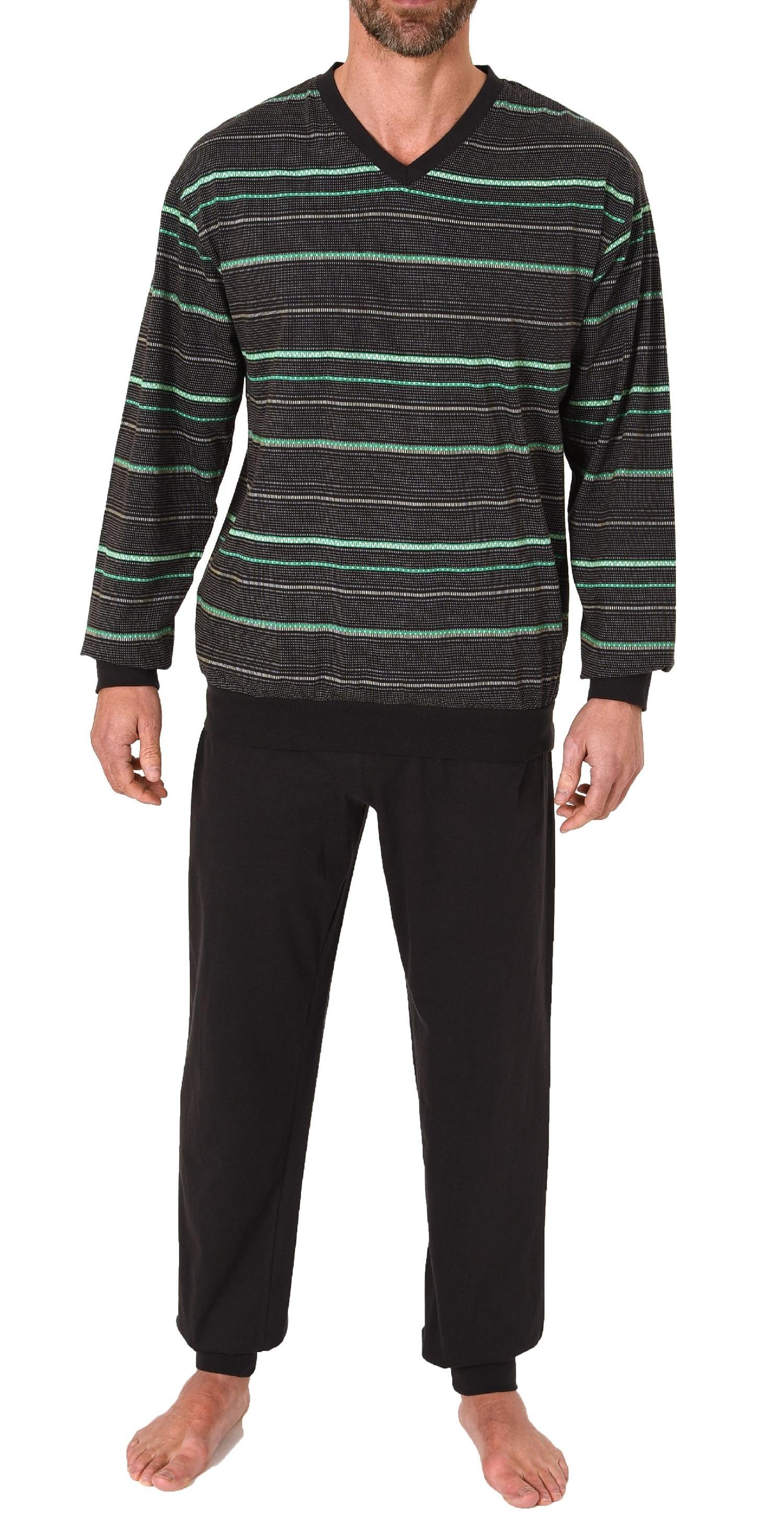 Herren Pyjama langarm mit Bündchen in edler Streifenoptik - auch in Übergrössen
