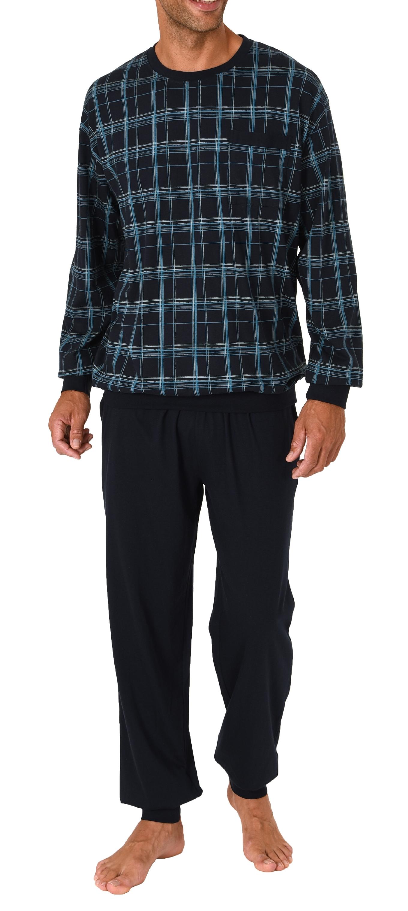 Herren Pyjama Schlafanzug mit Bündchen in edler Karo Optik - auch in Übergrößen