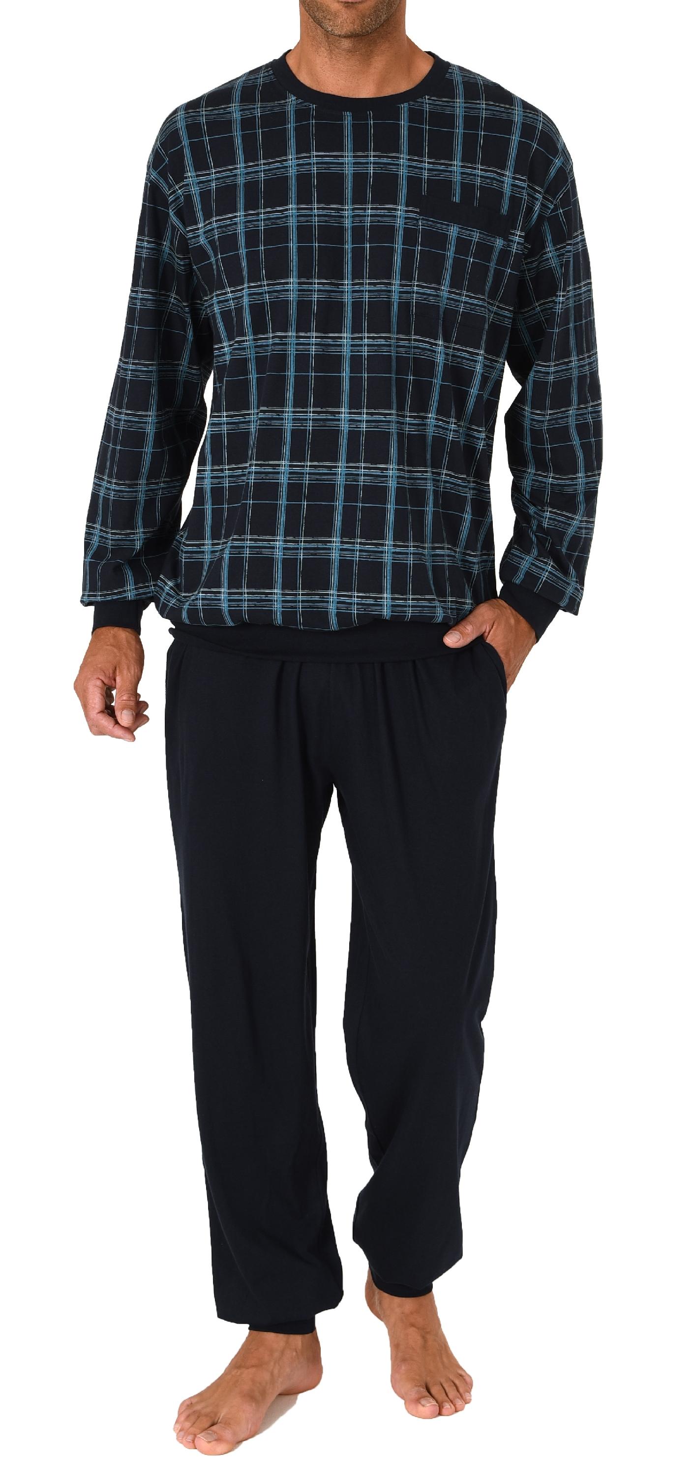 Herren Pyjama Schlafanzug mit Bündchen in edler Karo Optik - auch in Übergrößen