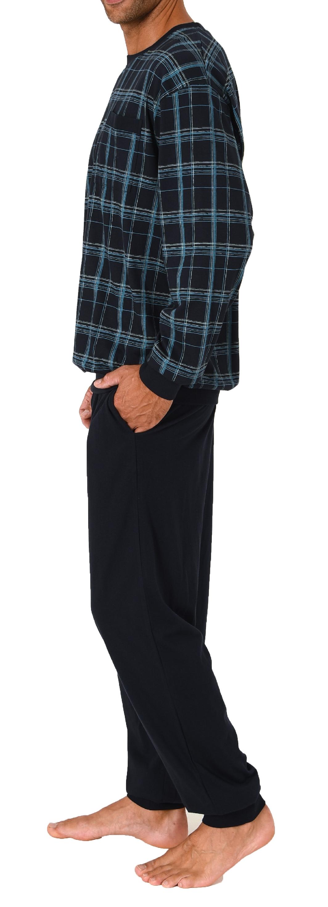 Herren Pyjama Schlafanzug mit Bündchen in edler Karo Optik - auch in Übergrößen