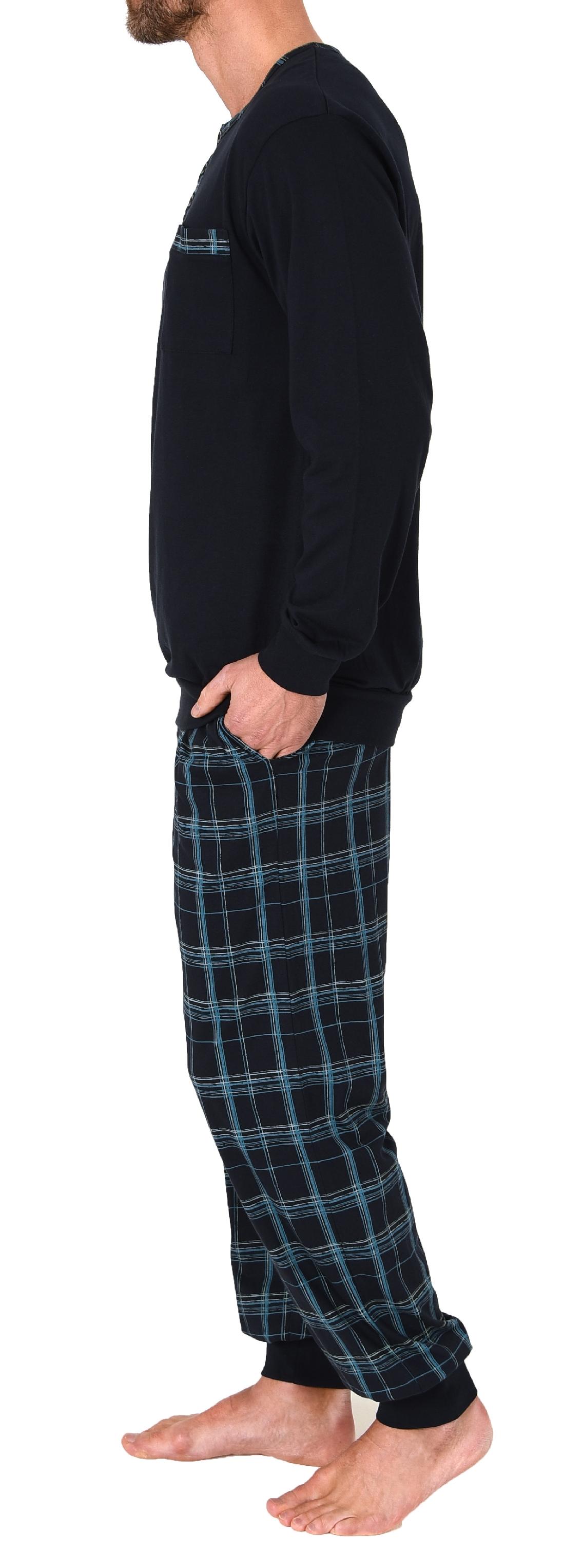 Herren Schlafanzug Pyjama mit Bündchen und karierter Jersey Hose  - auch in Übergrössen