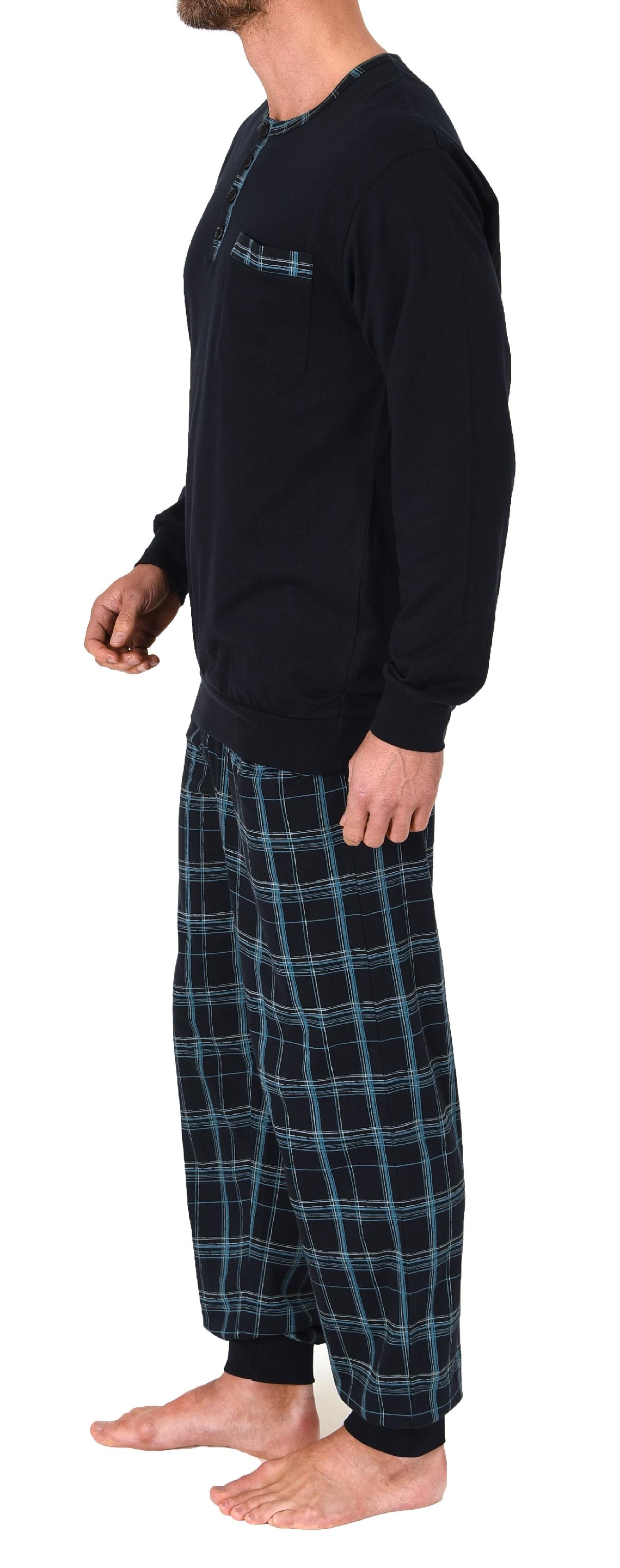 Herren Schlafanzug Pyjama mit Bündchen und karierter Jersey Hose  - auch in Übergrössen