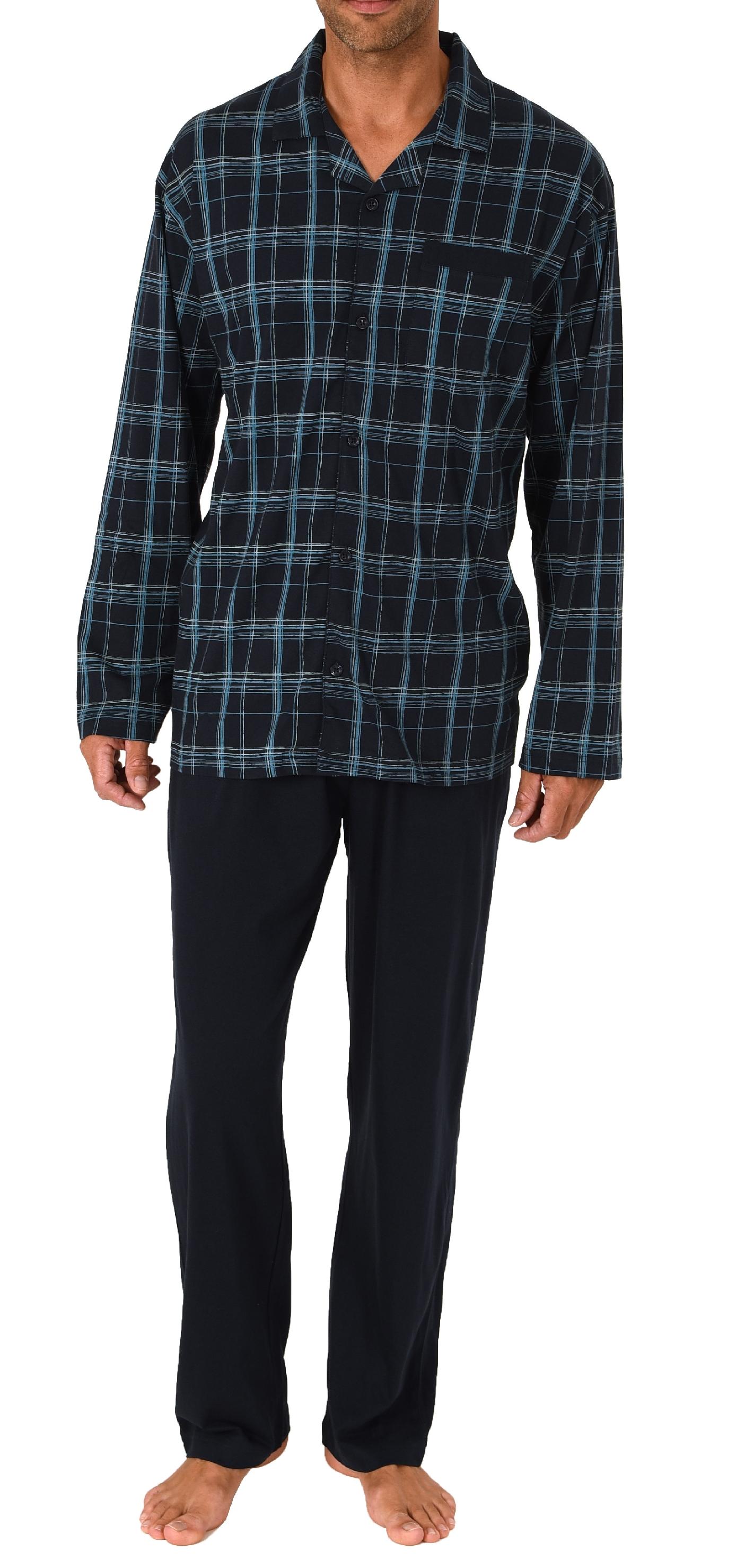 Herren Schlafanzug Pyjama zum durchknöpfen in edler Karo Optik - auch in Übergrössen