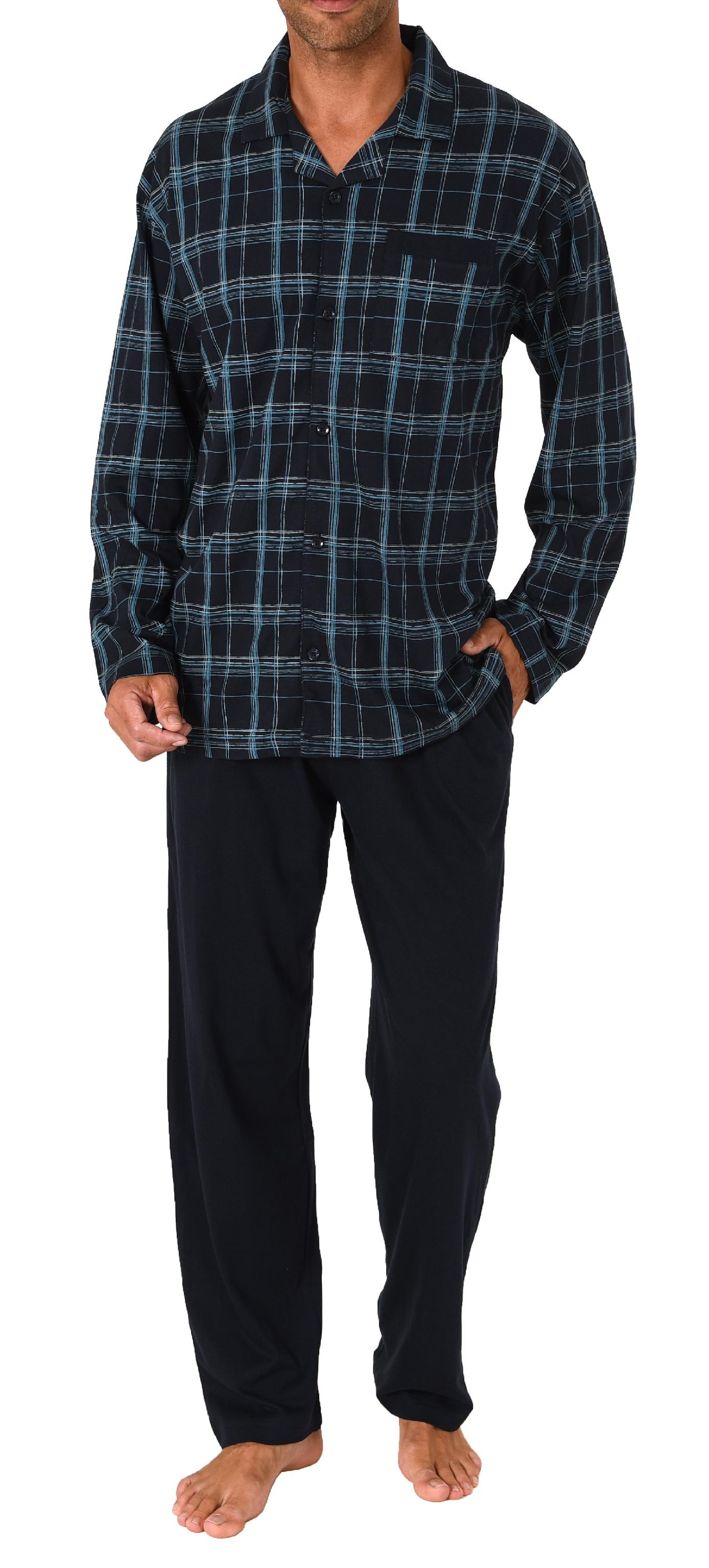 Herren Schlafanzug Pyjama zum durchknöpfen in edler Karo Optik - auch in Übergrössen