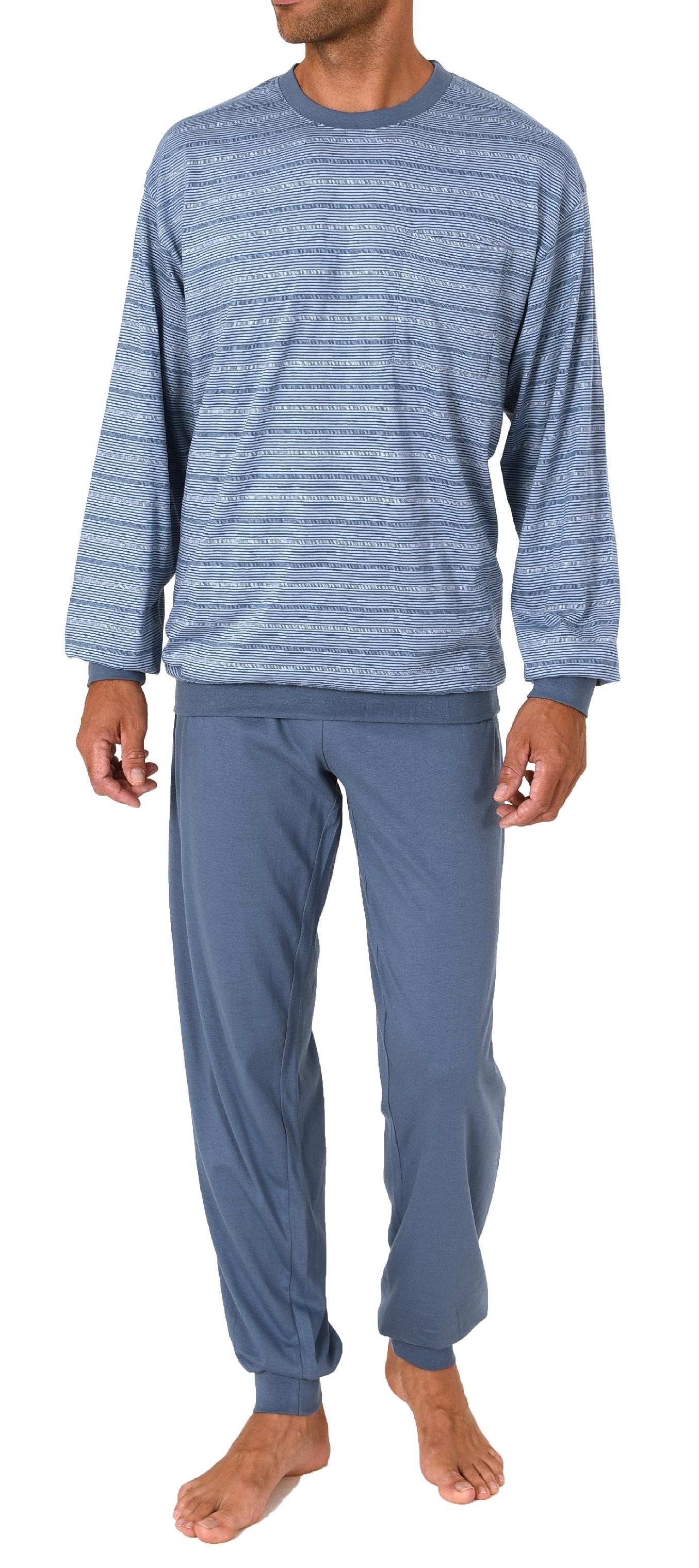 Herren Pyjama langarm mit Bündchen in wunderschöner Streifenoptik - auch in Übergrößen