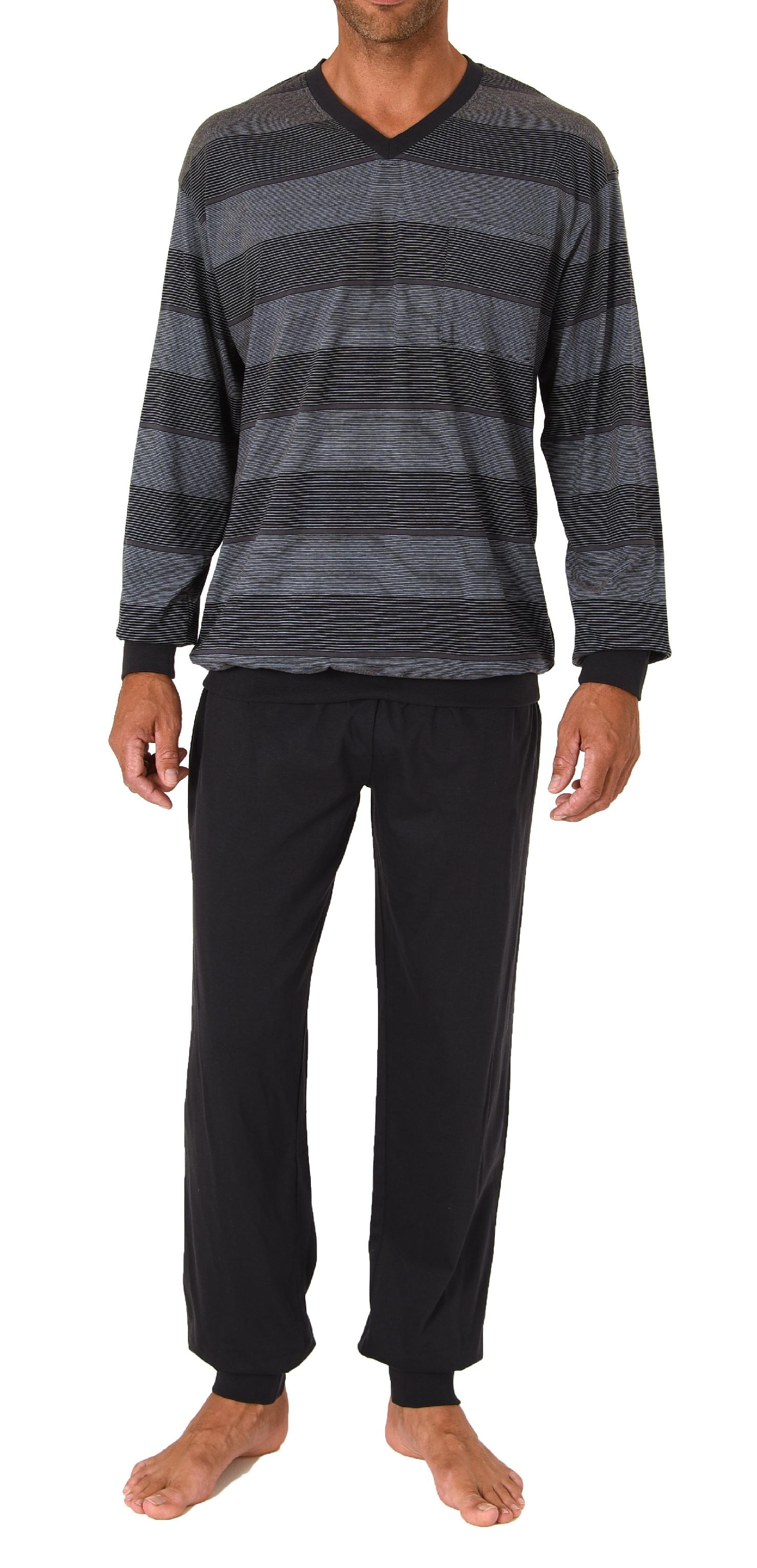 Herren Schlafanzug mit Bündchen in wunderschöner Block-Streifenoptik - auch in Übergrössen
