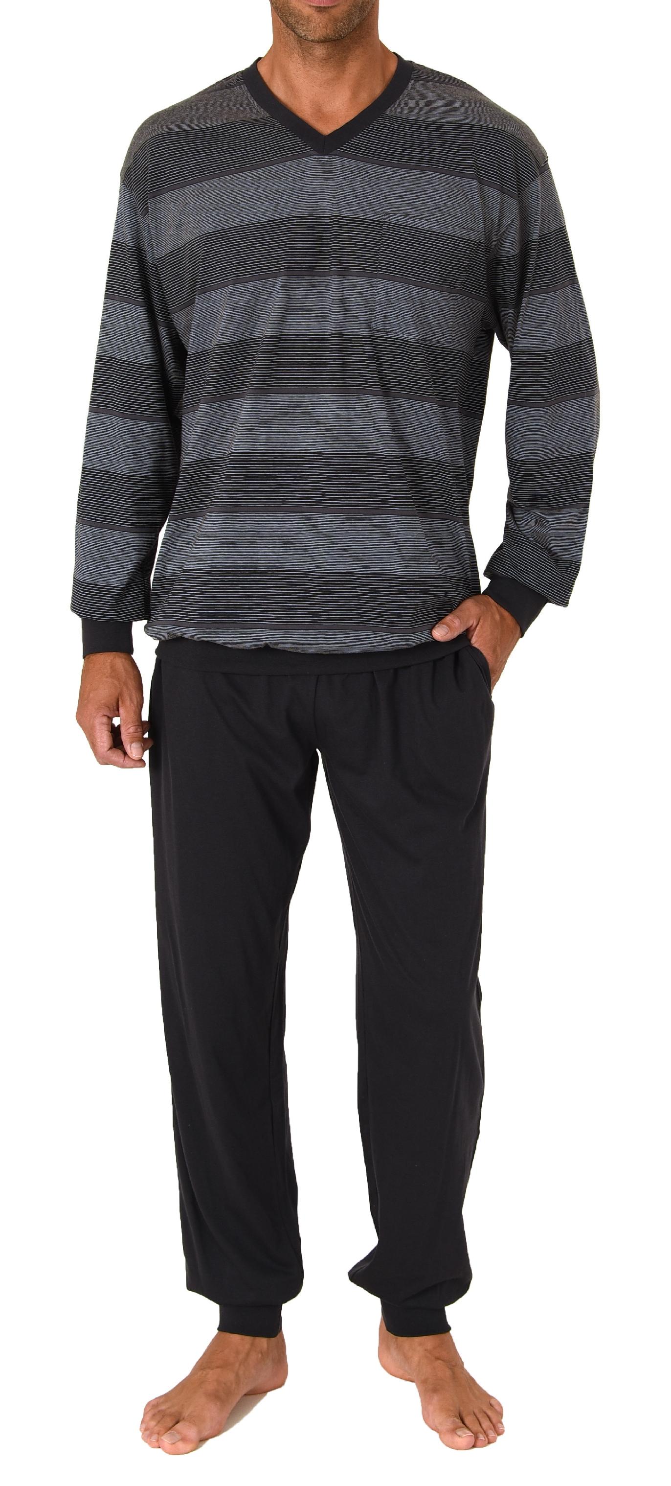 Herren Schlafanzug mit Bündchen in wunderschöner Block-Streifenoptik - auch in Übergrössen