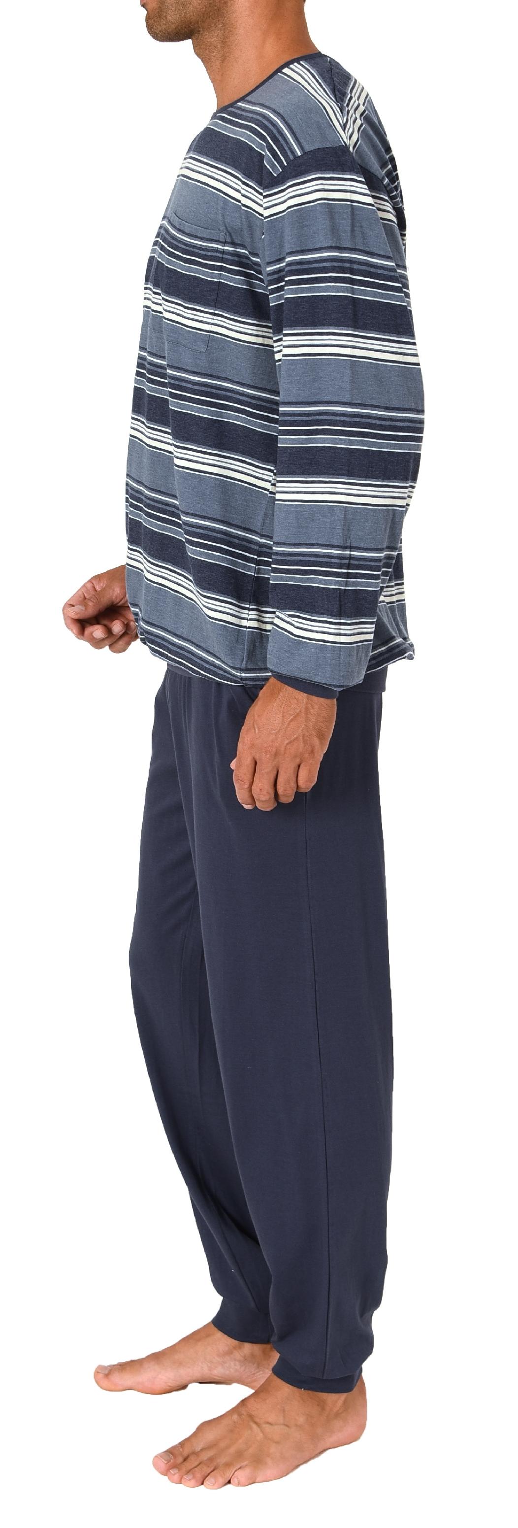 Herren Schlafanzug Pyjama langarm mit Bündchen in eleganter Streifenoptik