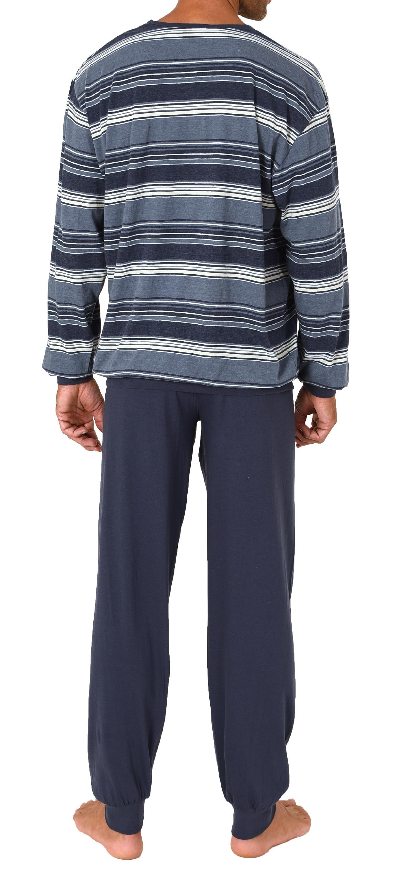 Herren Schlafanzug Pyjama langarm mit Bündchen in eleganter Streifenoptik
