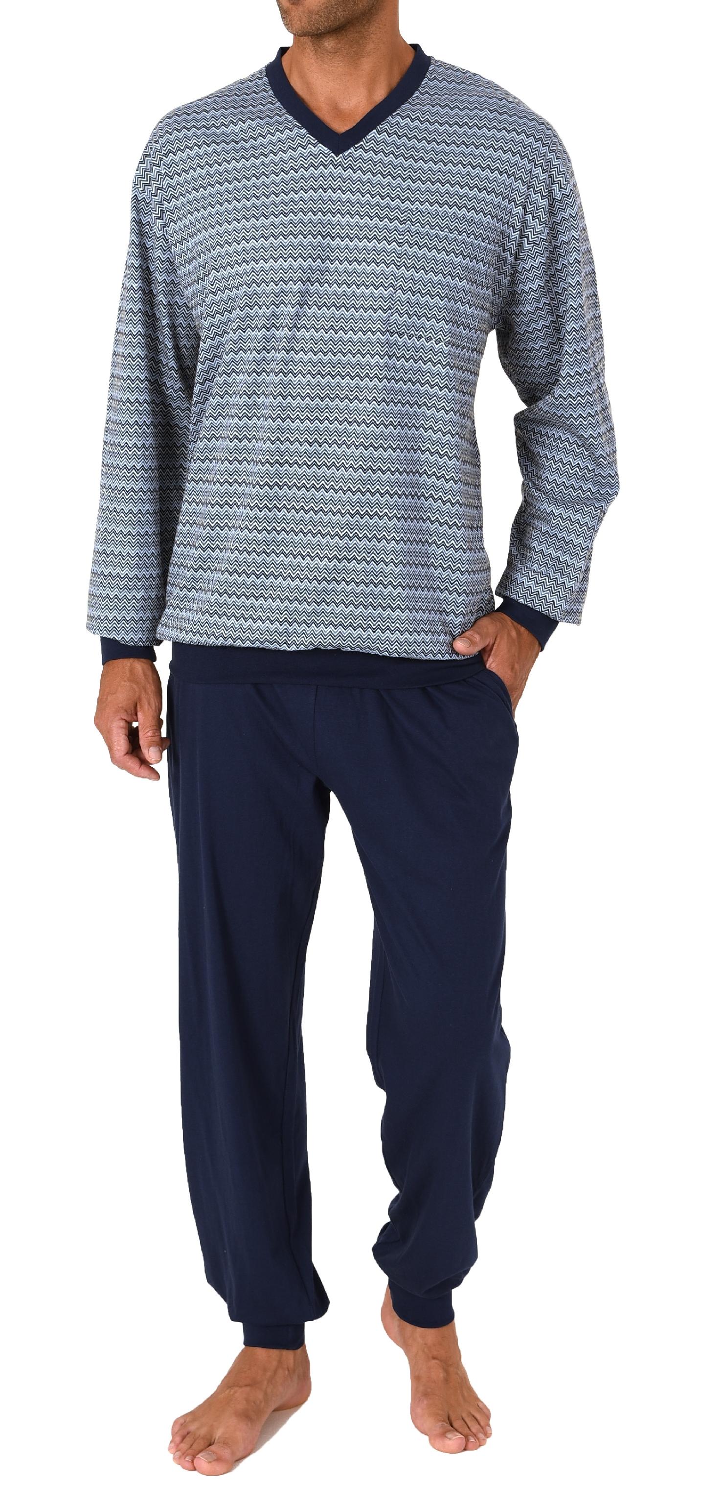 Herren Schlafanzug Pyjama mit Bündchen im edlen grafischen Streifenlook