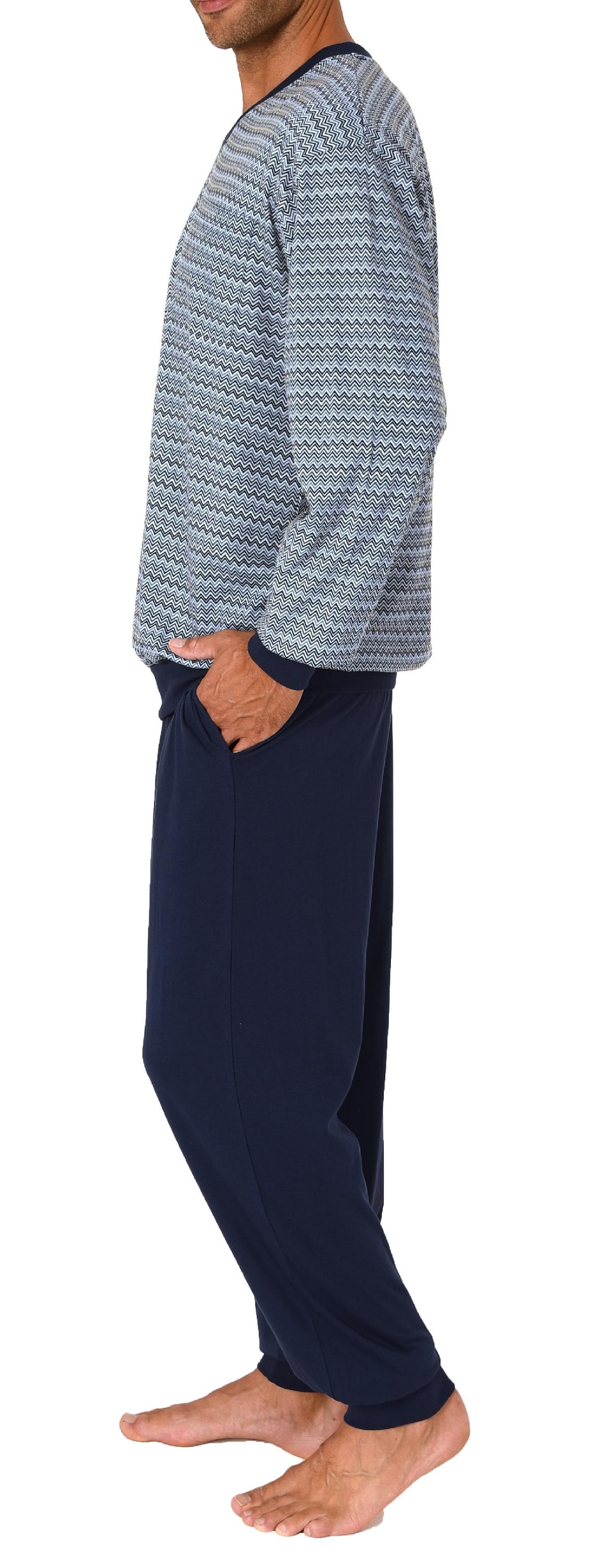 Herren Schlafanzug Pyjama mit Bündchen im edlen grafischen Streifenlook