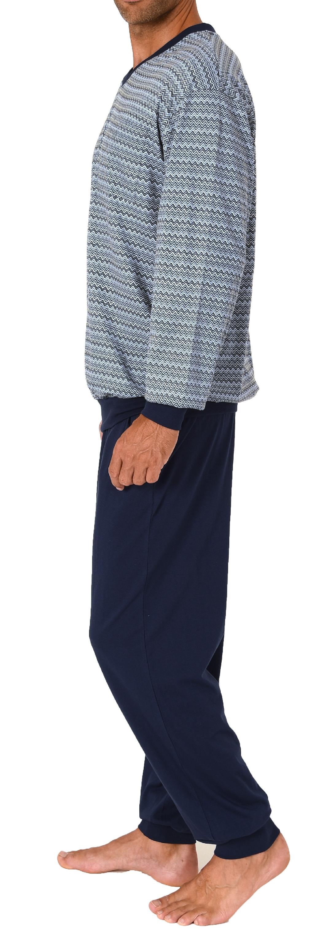 Herren Schlafanzug Pyjama mit Bündchen im edlen grafischen Streifenlook