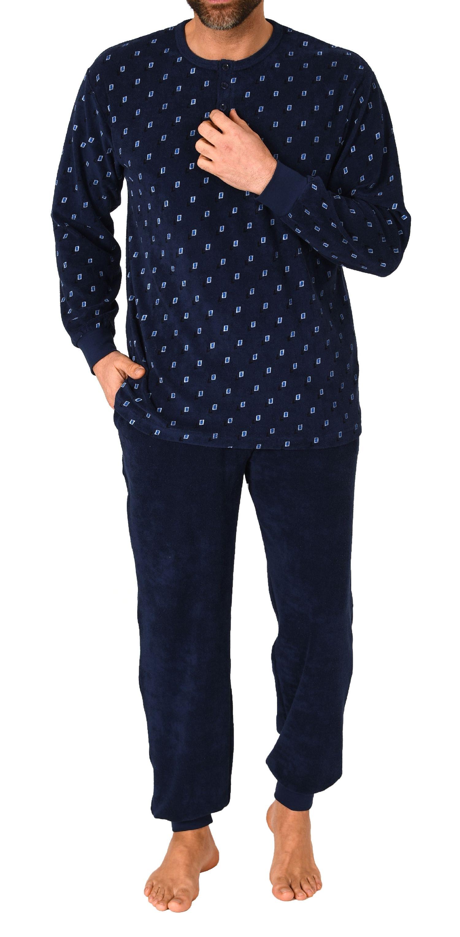 Herren Frottee Schlafanzug Pyjama lang mit Bündchen - auch in Übergrössen bis Gr. 68/70