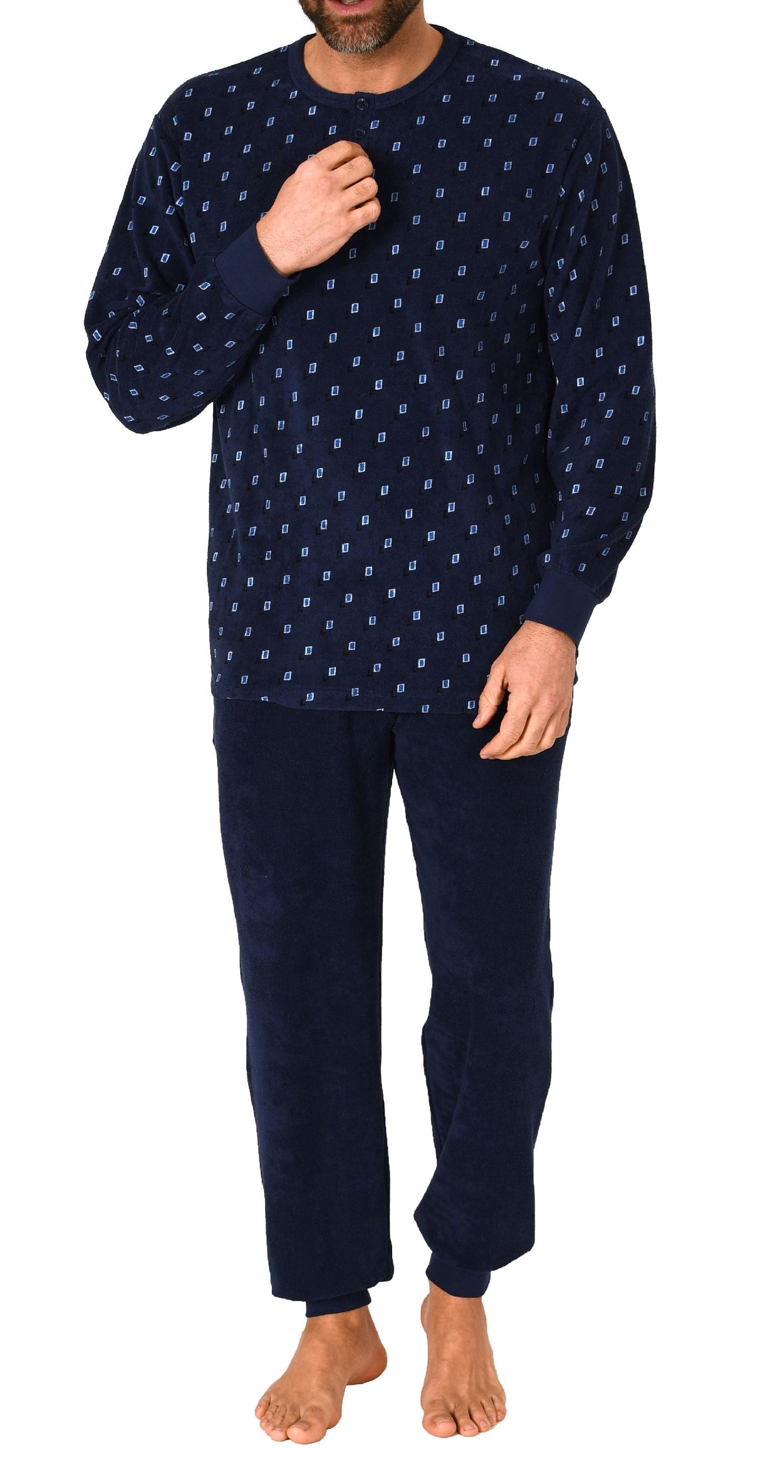 Herren Frottee Schlafanzug Pyjama lang mit Bündchen - auch in Übergrössen bis Gr. 68/70