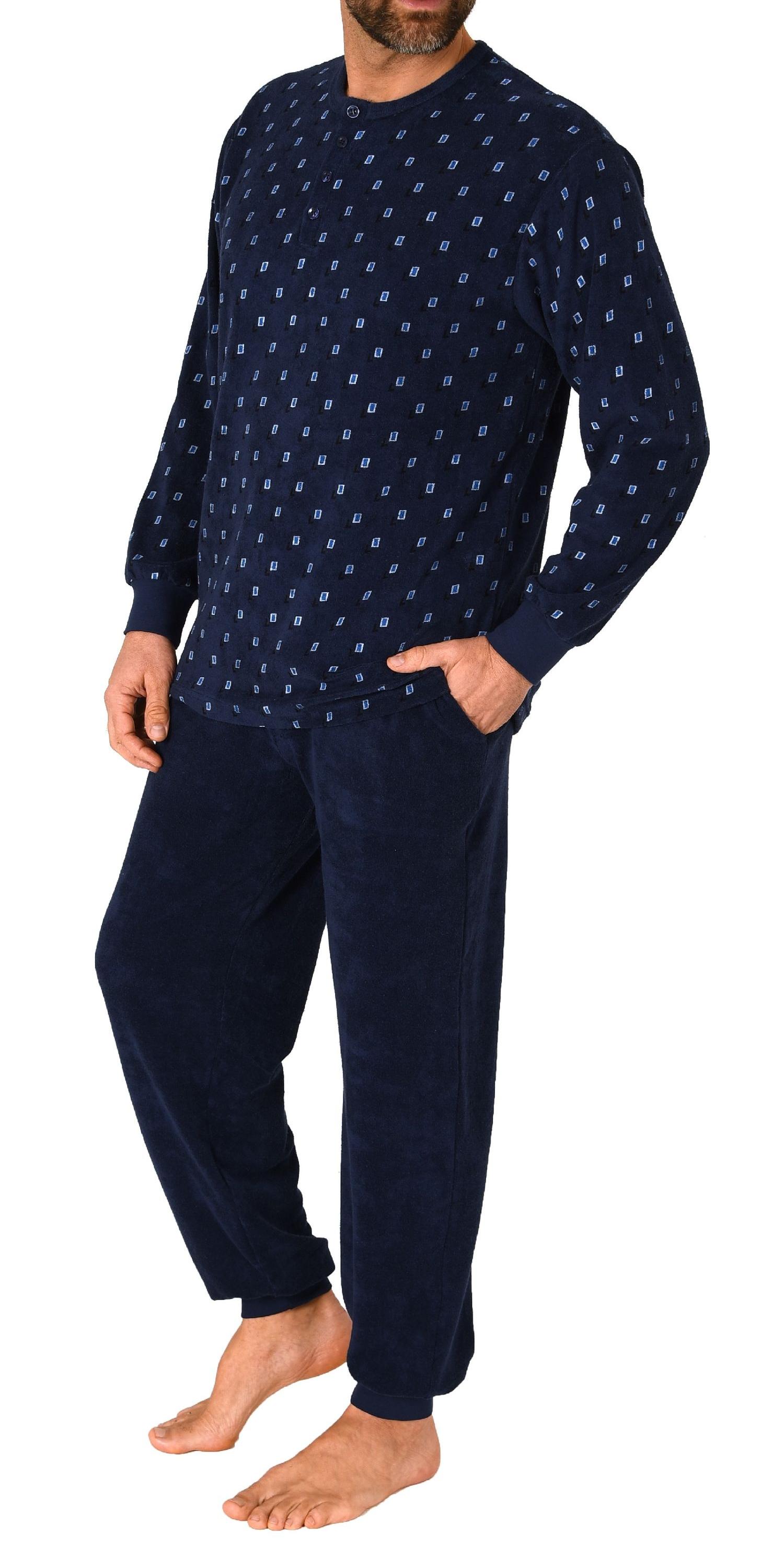 Herren Frottee Schlafanzug Pyjama lang mit Bündchen - auch in Übergrössen bis Gr. 68/70